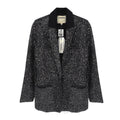 L'AGENCE Leonora Sequin Knit Blazer in Black Silver Sequin S L'Agence