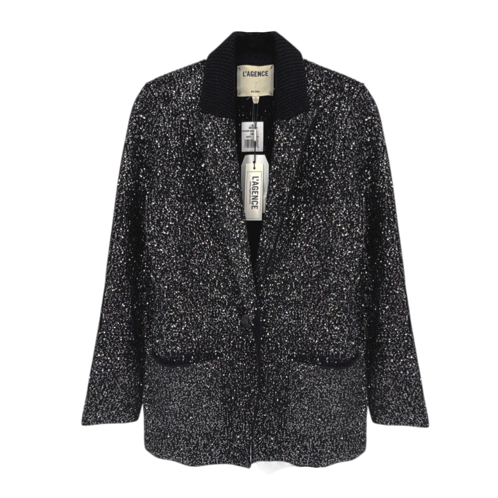 L'AGENCE Leonora Sequin Knit Blazer in Black Silver Sequin S L'Agence