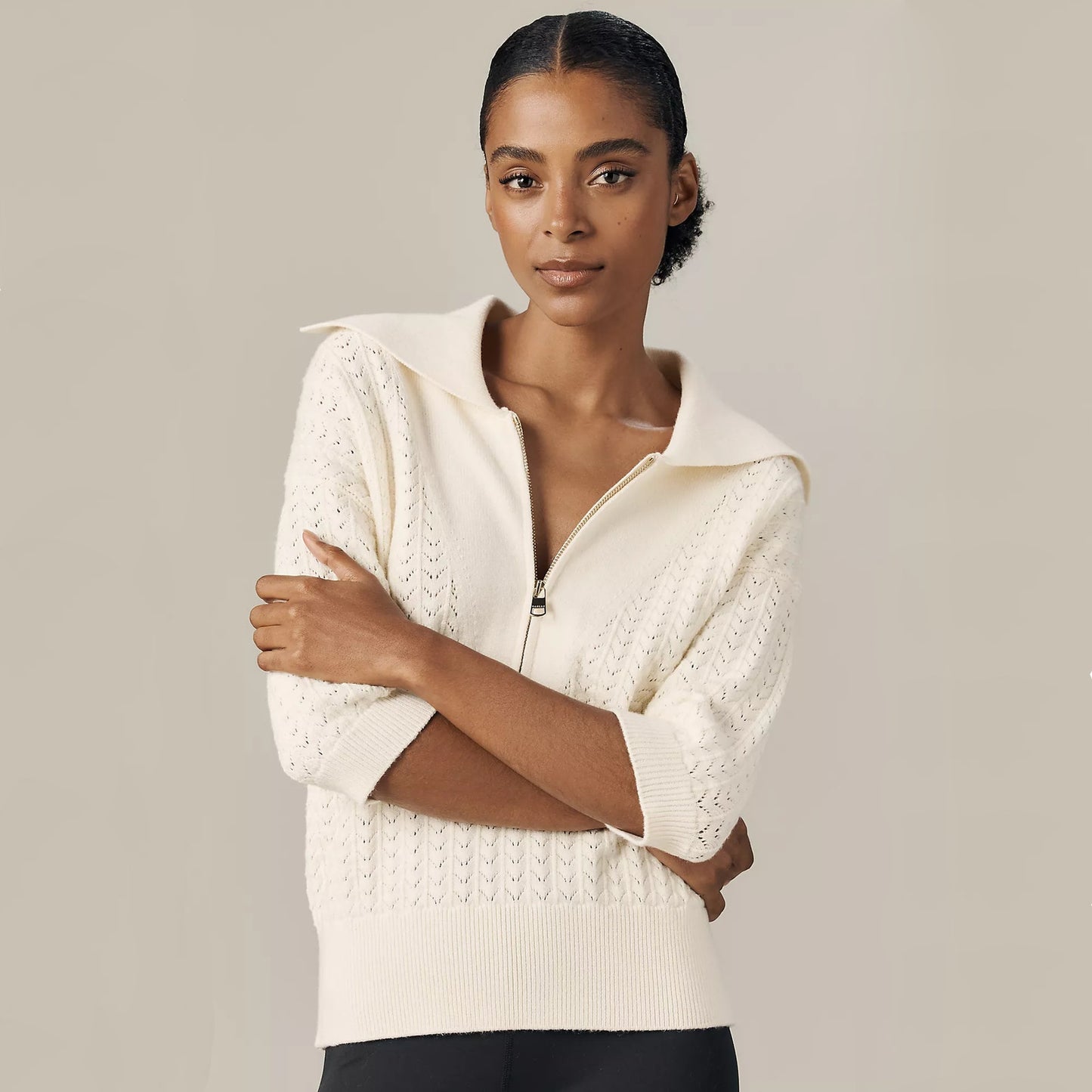 VARLEY Arney Half-Zip Polo Sweater in Egret S