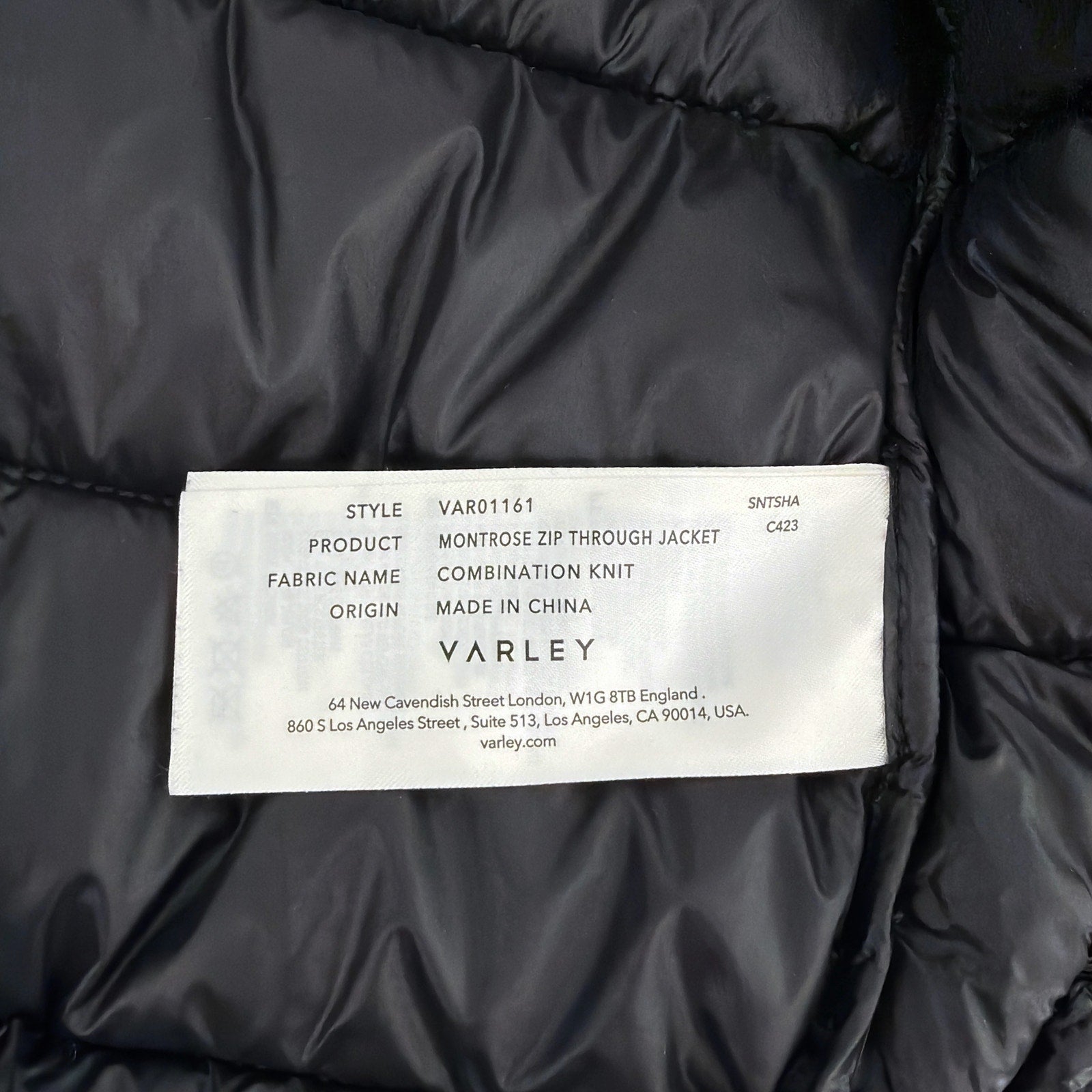 VARLEY Montrose Zip Through Jacket in Black XS Varley