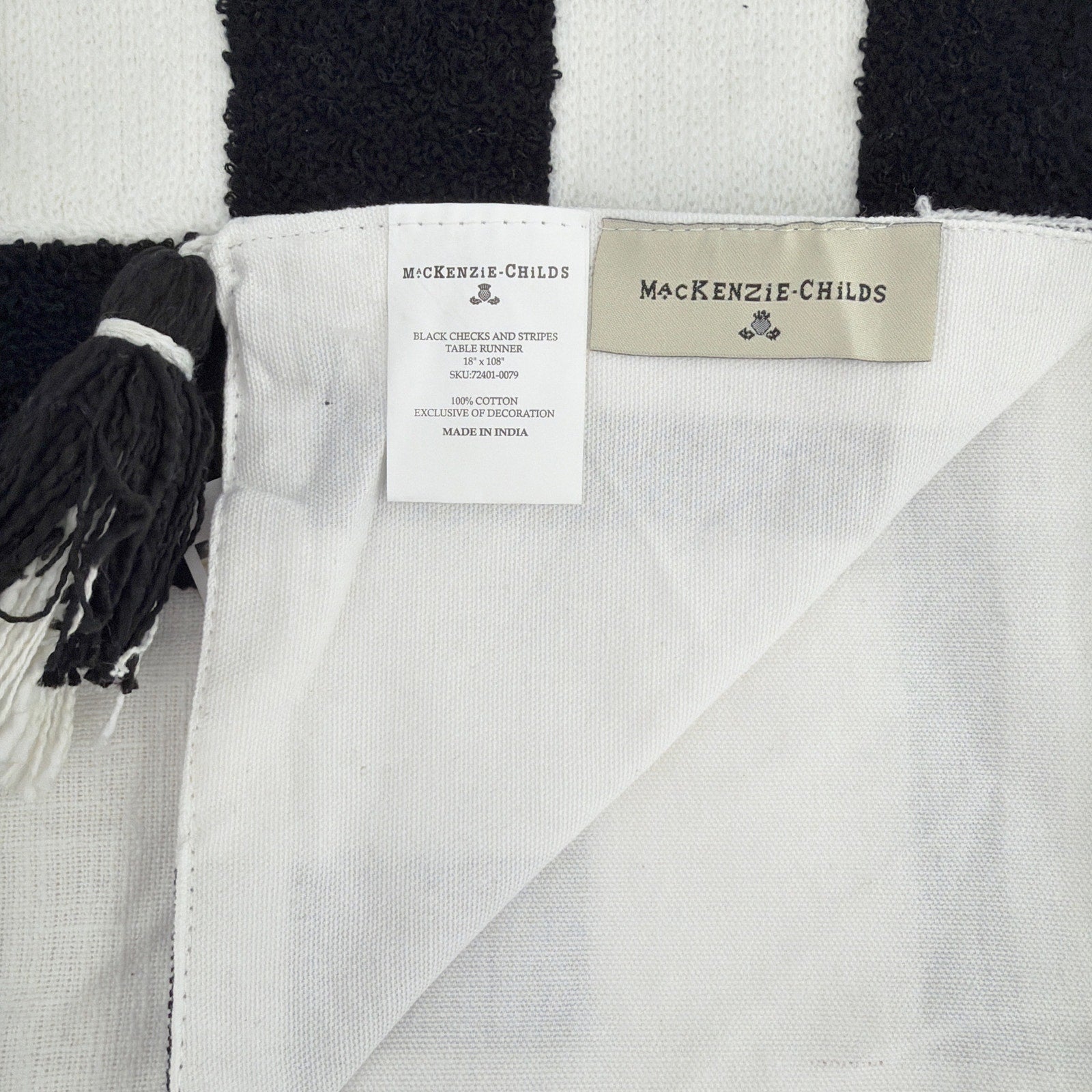 MACKENZIE-CHILDS Black Checks and Stripes Table Runner Mackenzie-Childs