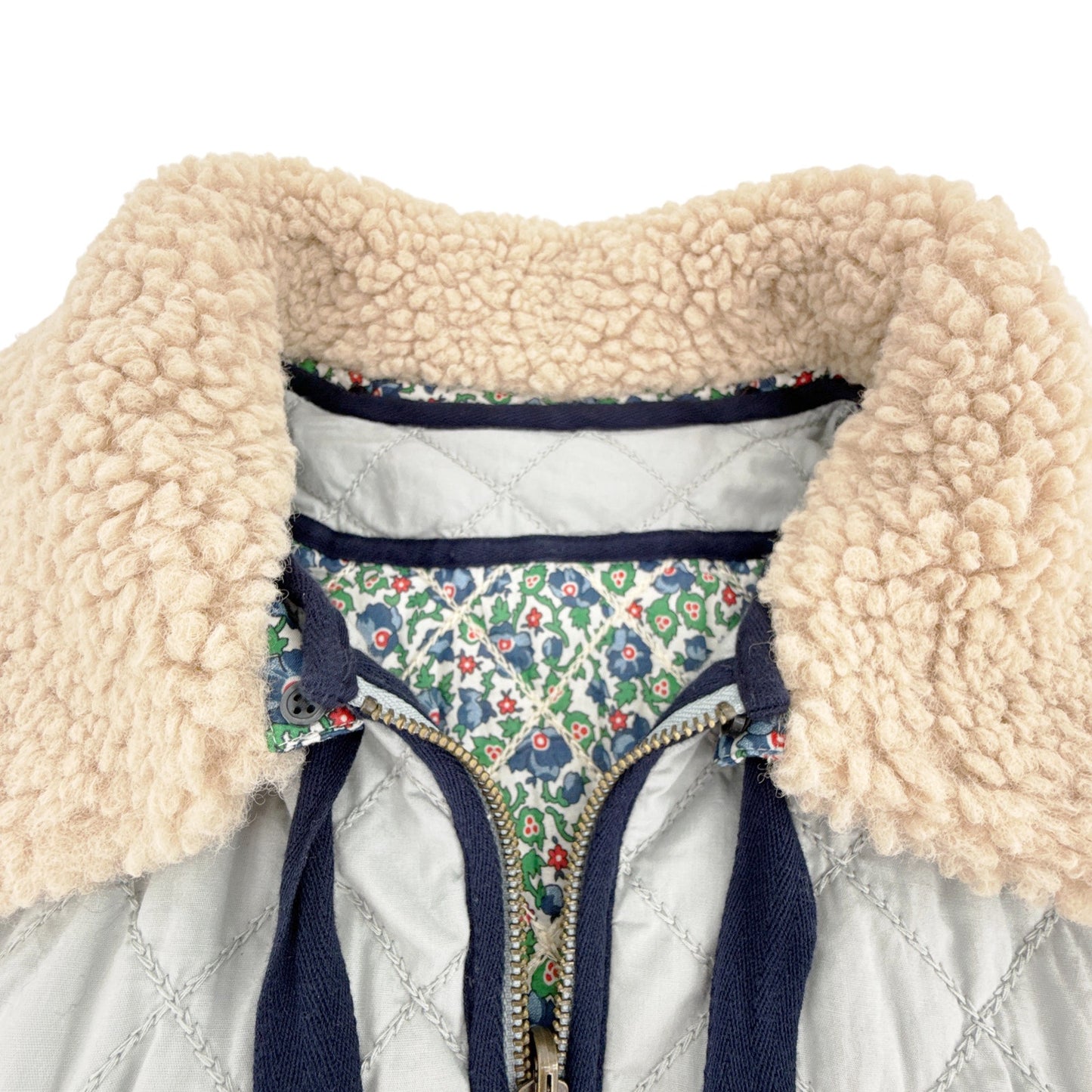 THE GREAT. The Short Quilted Reversible Jacket in Stone Blue 0|XS