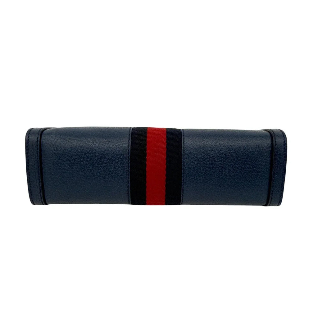 GUCCI Ophidia Chain Shoulder Bag Textured Calfskin Web in Blue Agata - flyKAMP