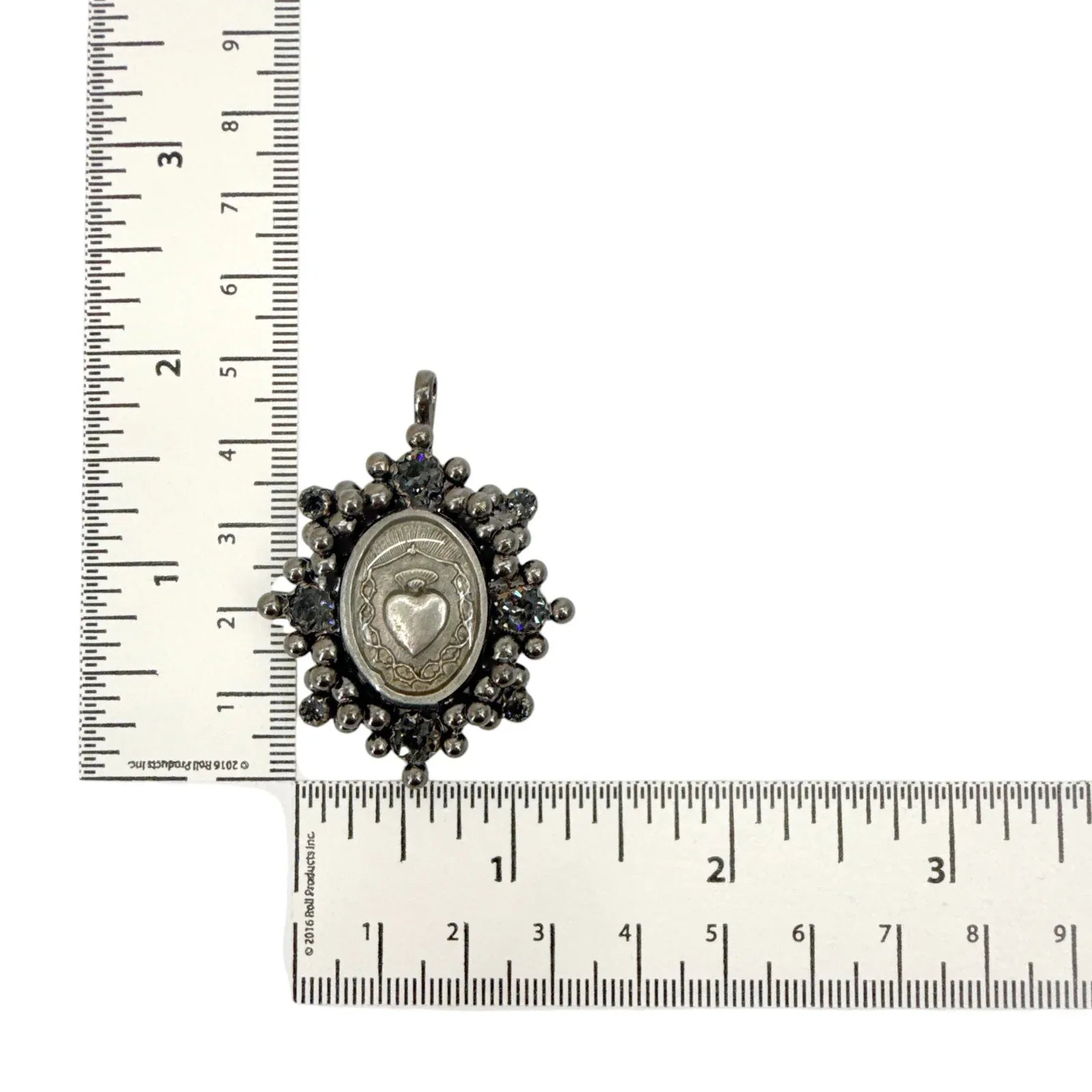 VIRGINS SAINTS & ANGELS VSA Oval Cloister Sacred Heart Medallion Gunmetal - flyKAMP