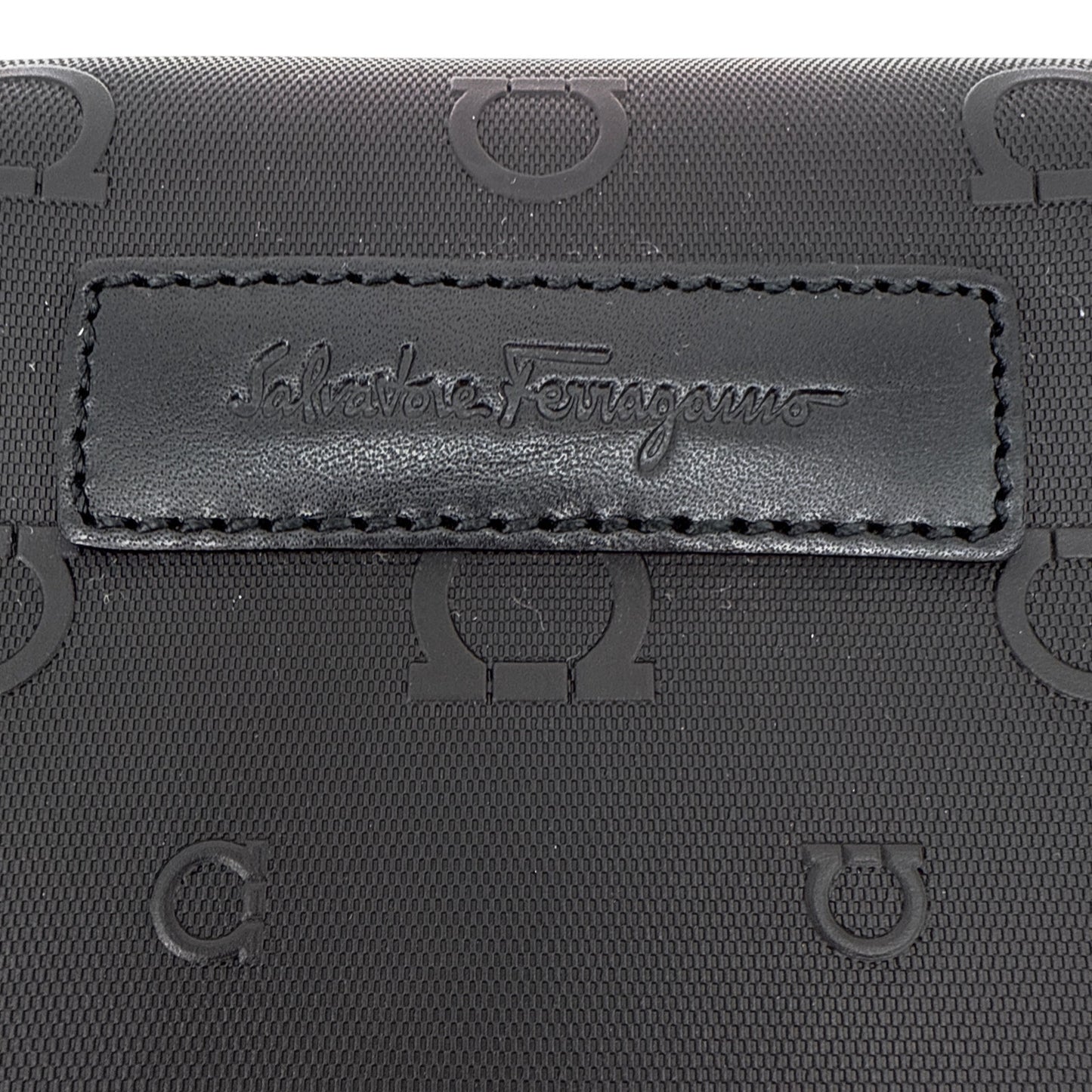 SALVATORE FERRAGAMO Gancini Embossed Toiletry Dopp Kit Bag in Black