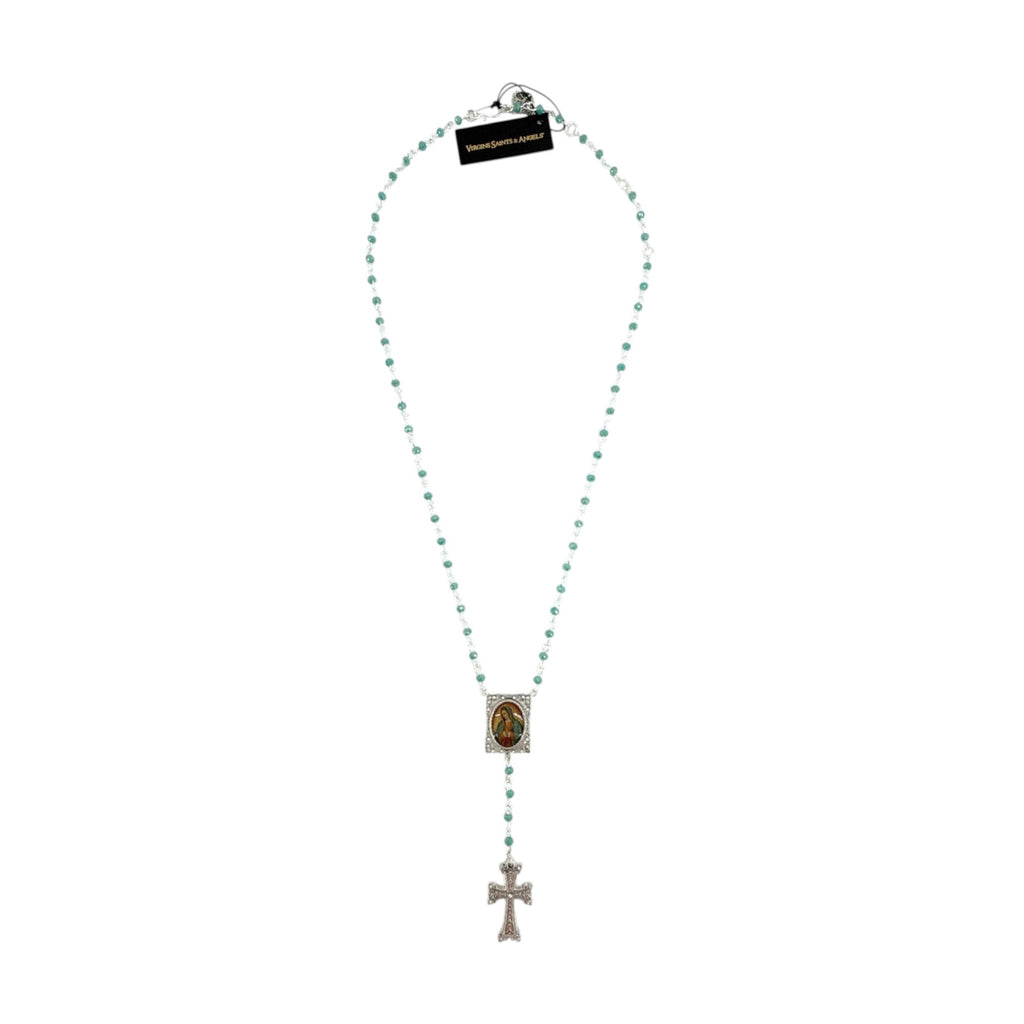 VIRGINS SAINTS & ANGELS VSA Retablo Guadalupe Rosary Necklace Silver & Turquoise Virgins Saints & Angels