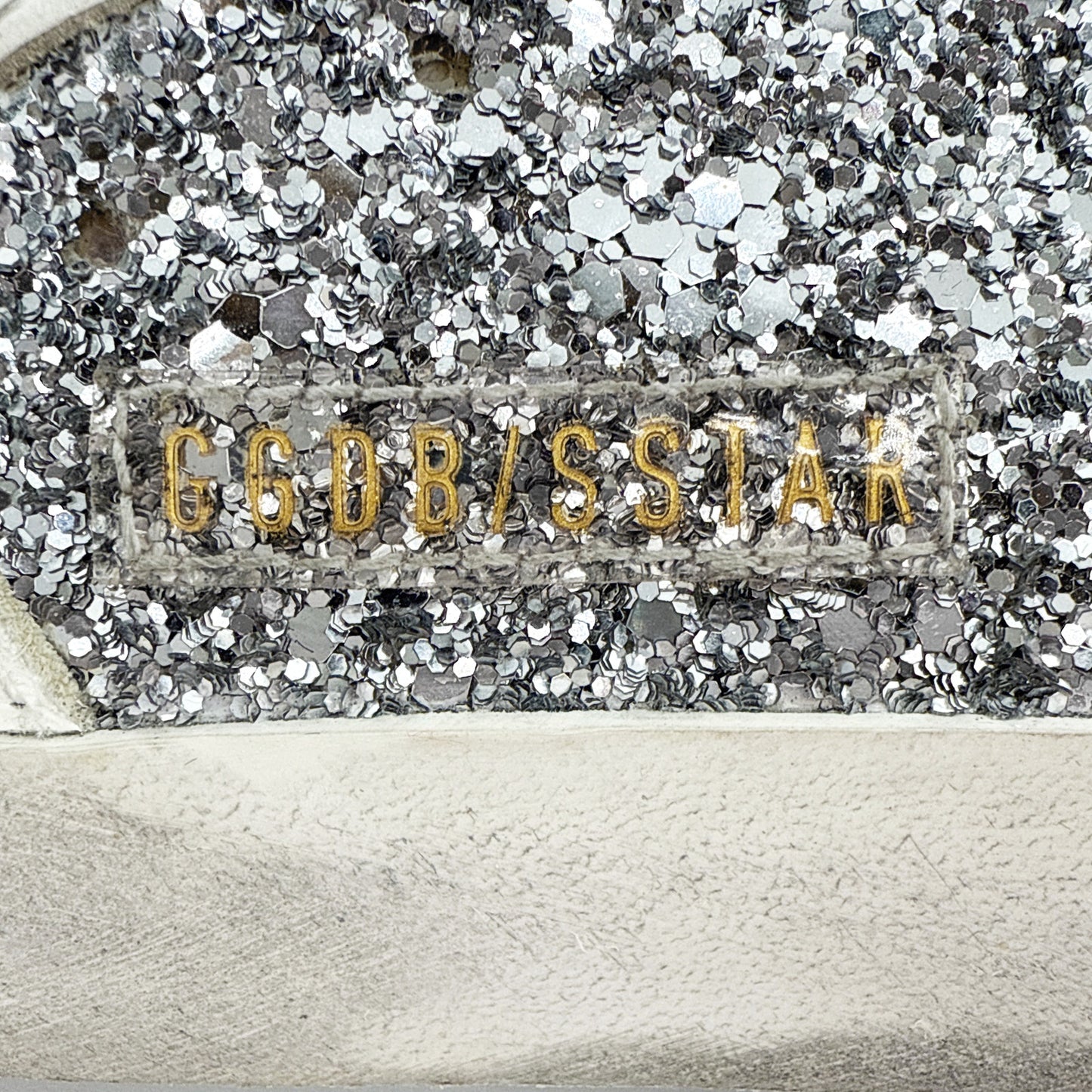 GOLDEN GOOSE Super-Star Silver Glitter Sneakers in Silver, White, & Taupe 37