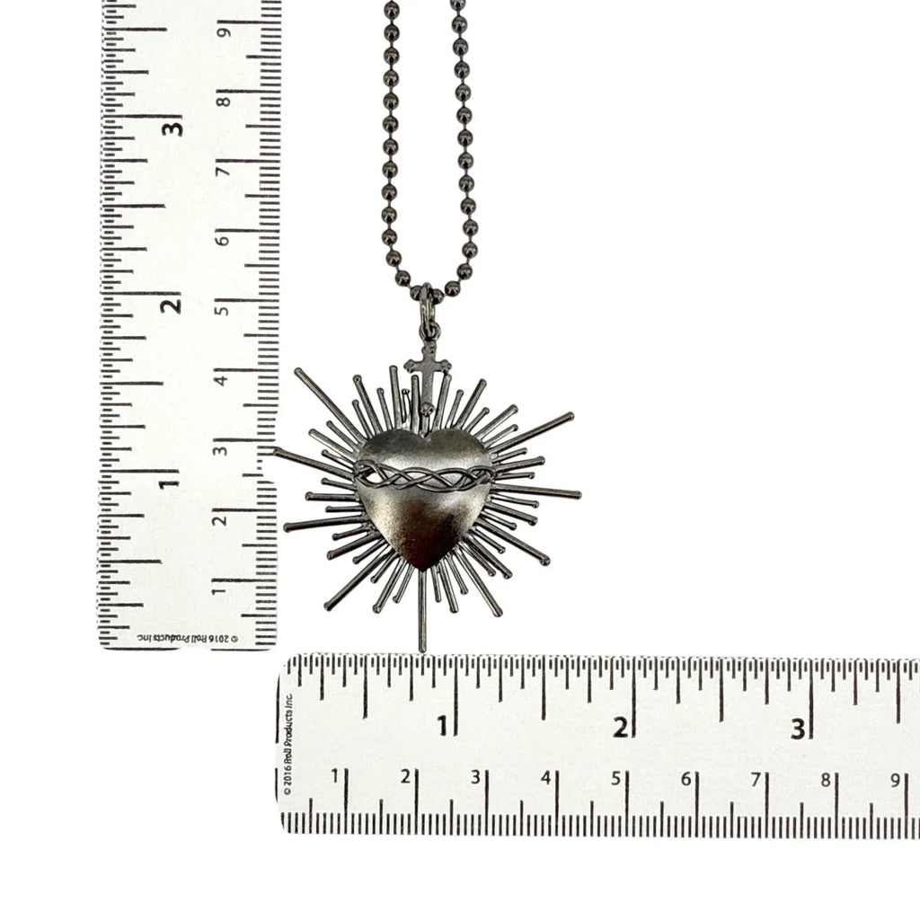 VIRGINS SAINTS & ANGELS VSA Sacred Flame Charm Necklace Gunmetal 34" Ball Chain - flyKAMP