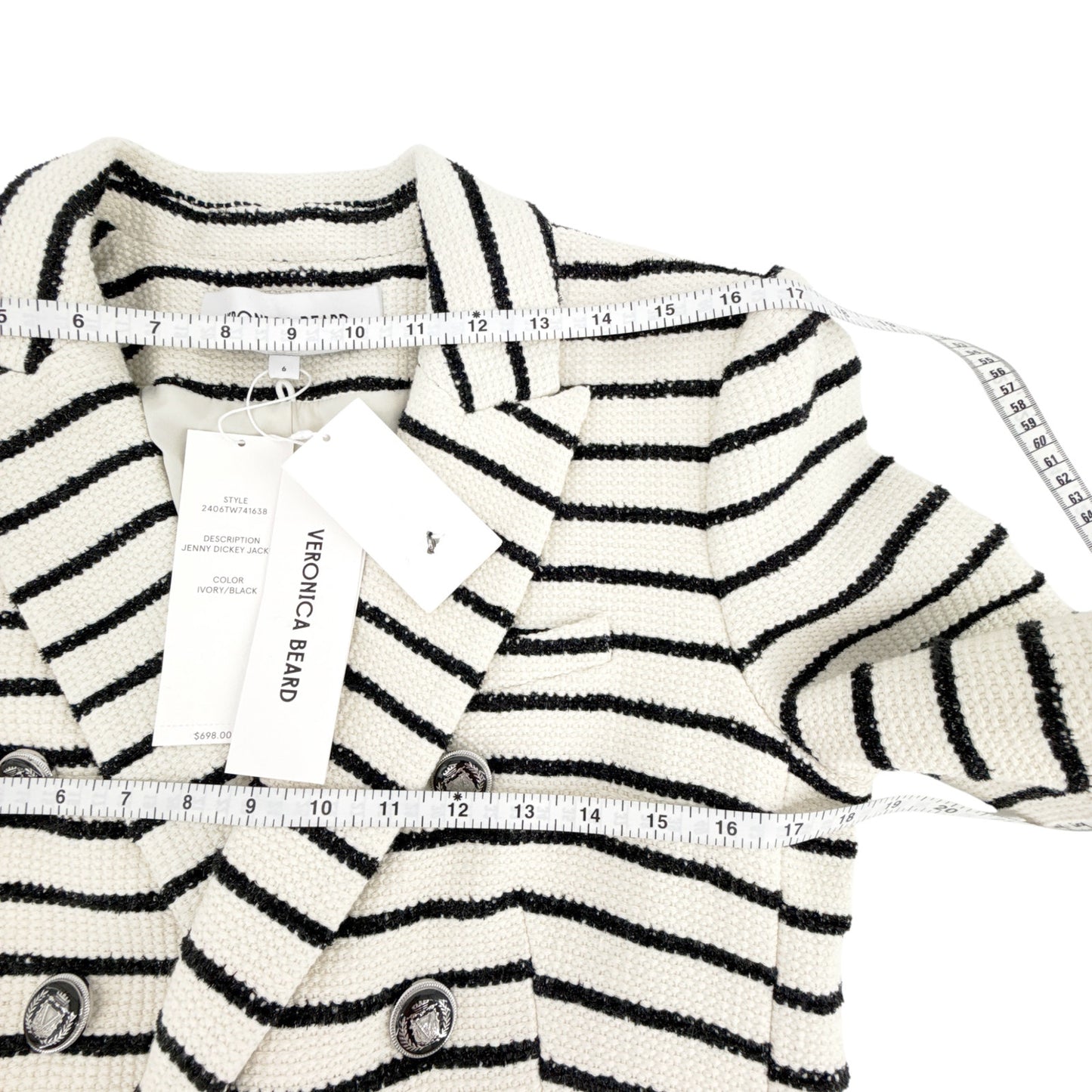 VERONICA BEARD Jenny Dickey Jacket in Ivory & Black Stripe 6|S