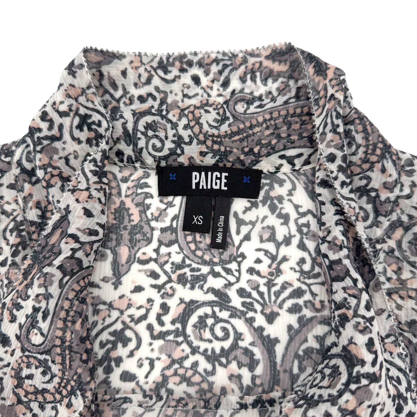 PAIGE Cleobelle Printed Femme Blouse in White/Rabbit/Rose-Santina Pais XS