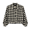 L'AGENCE Bridges Crop Jacket in Ecru Black & Gold Houndstooth 4|S - flyKAMP