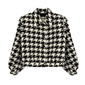 L'AGENCE Bridges Crop Jacket in Ecru Black & Gold Houndstooth 4|S