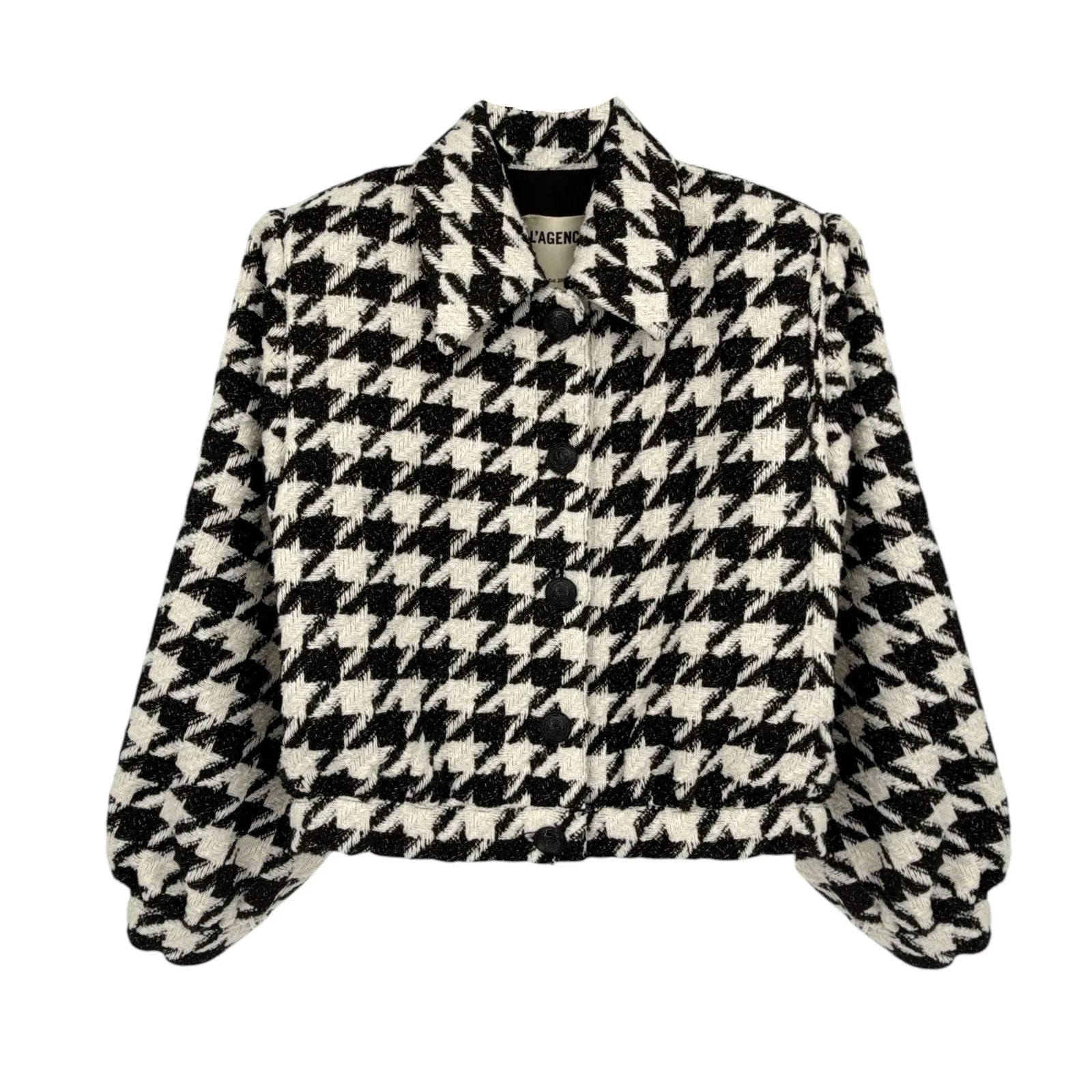 L'AGENCE Bridges Crop Jacket in Ecru Black & Gold Houndstooth 4|S - flyKAMP
