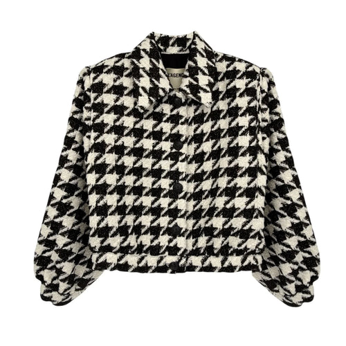 L'AGENCE Bridges Crop Jacket in Ecru Black & Gold Houndstooth 4|S - flyKAMP