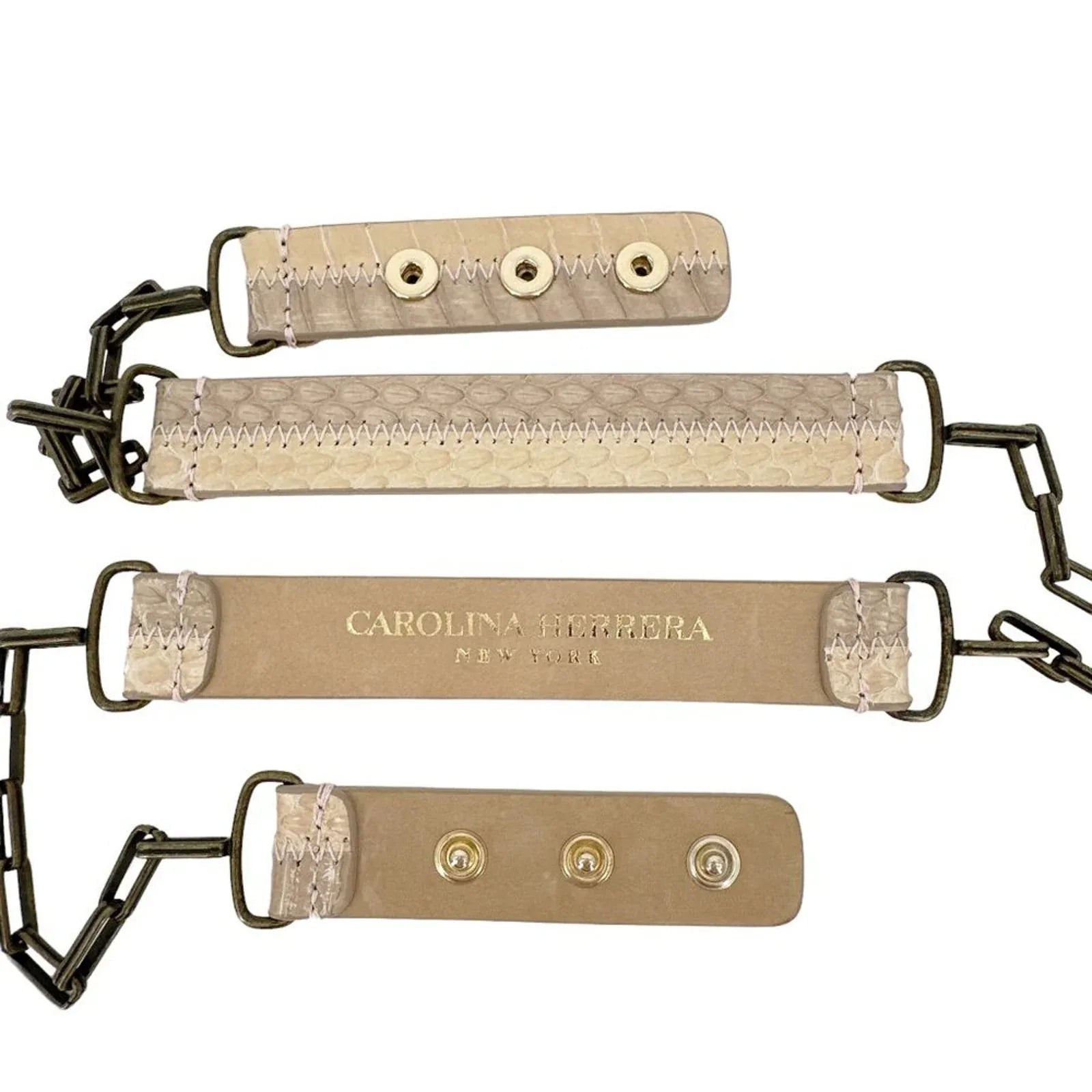 CAROLINA HERRERA Snakeskin & Leather Chain Belt In Latte S - flyKAMP