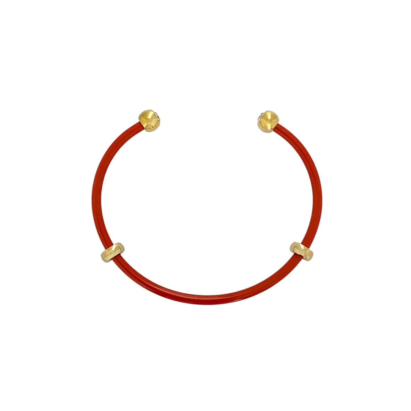 ALEX+ANI Bezel Stone Enamel Cuff in Coral Red
