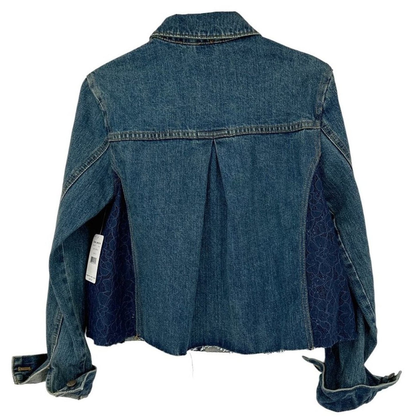 FREE PEOPLE Lace Inset Raw Hem Denim Jacket S