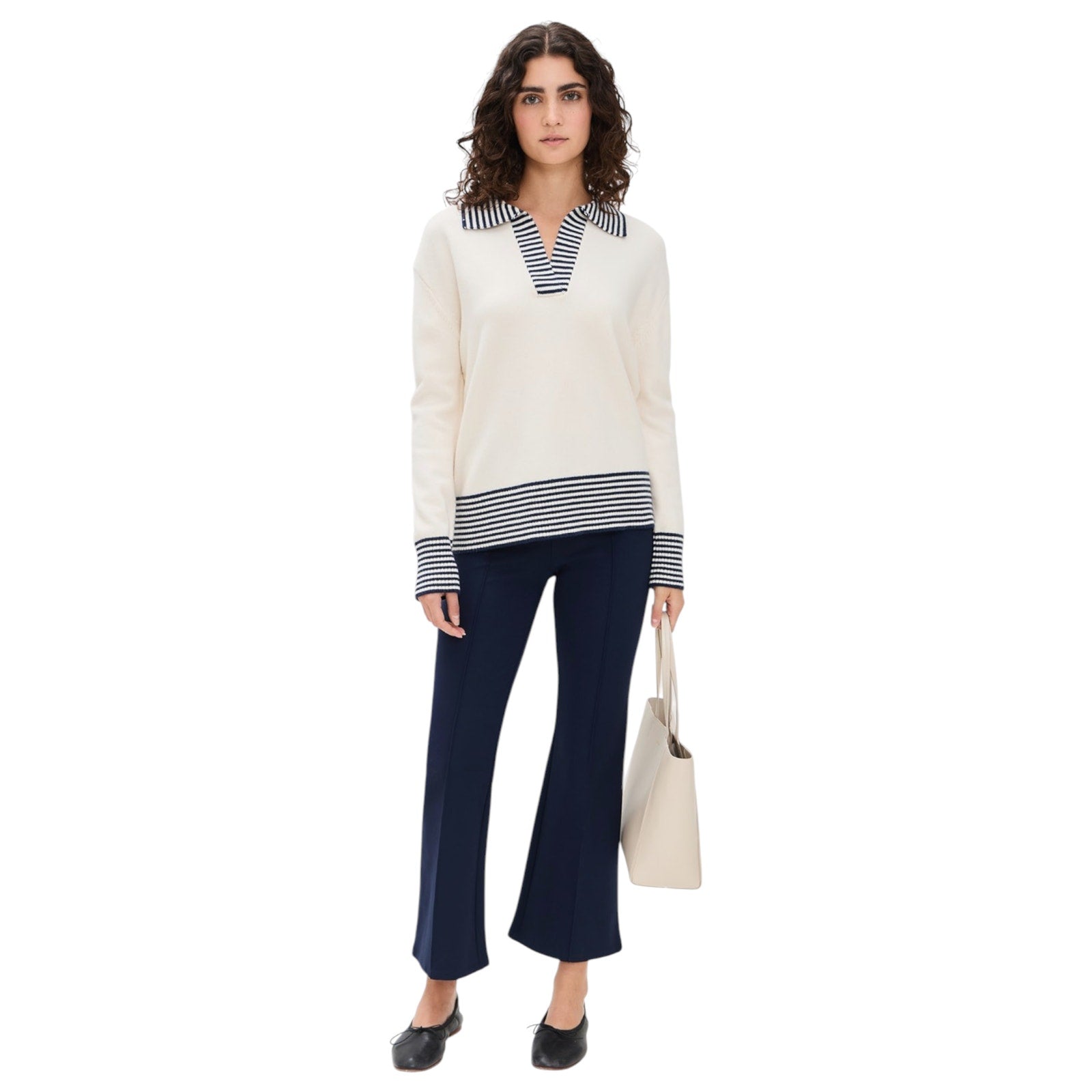 ADDISON BAY Carlyle Rugby Sweater in Cream & Navy XS Addison Bay