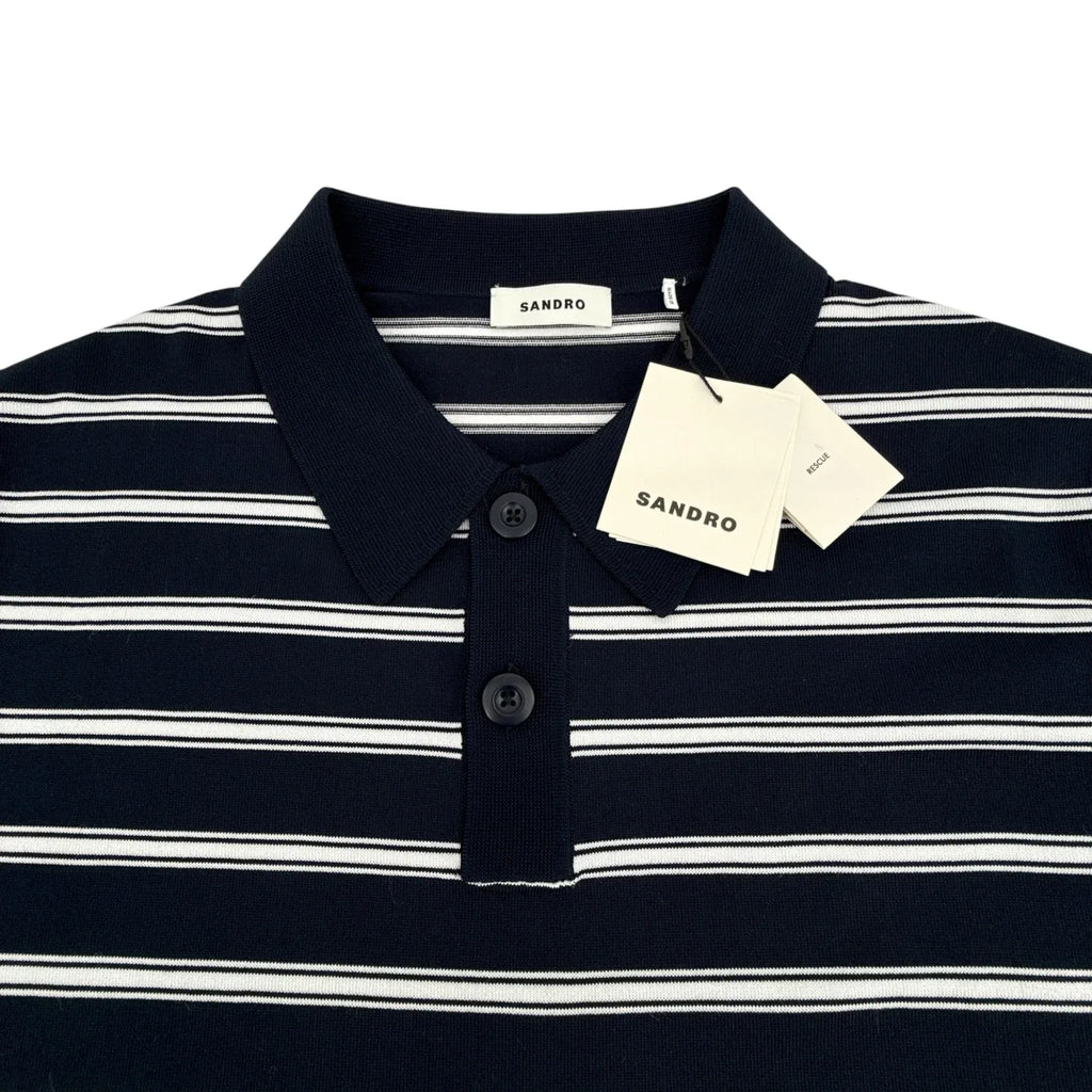 SANDRO Pablo Striped Polo in Fond Marine XXL - flyKAMP