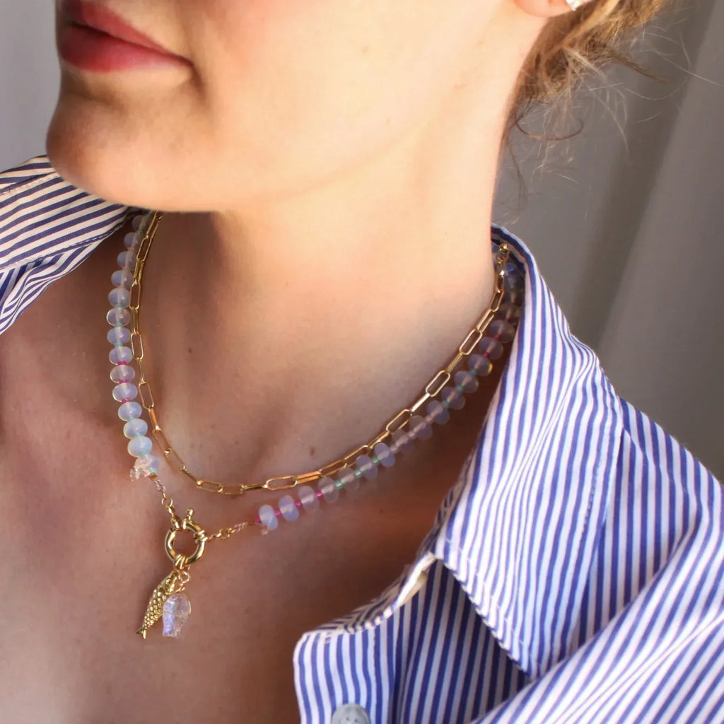 THE SILVER WREN Mirage Stone Candy Fish Necklace in Opalite 18" - flyKAMP