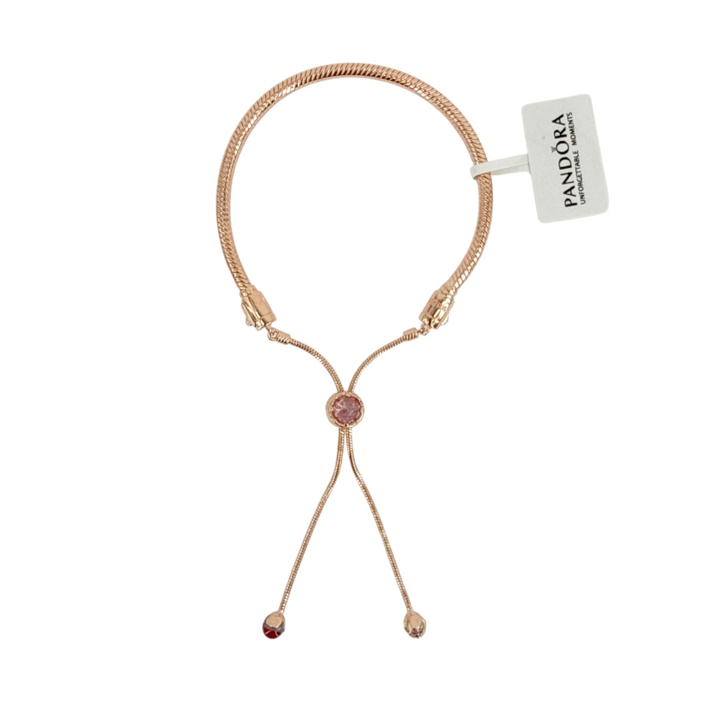 PANDORA Moments Pink Peach Blossom Flower Snake Chain Slider Bracelet