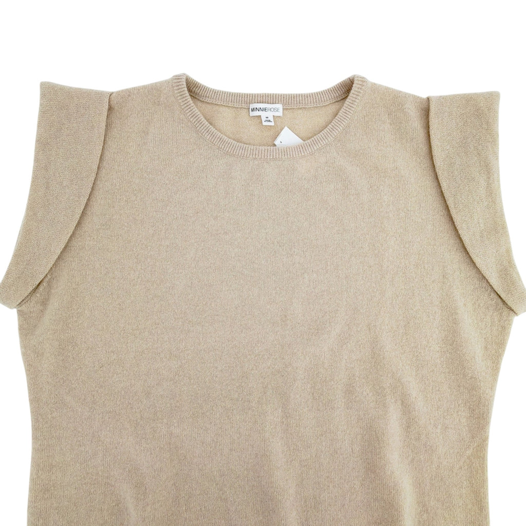 MINNIE ROSE Cashmere Cap Sleeve Knit Tee in Linen M Minnie Rose