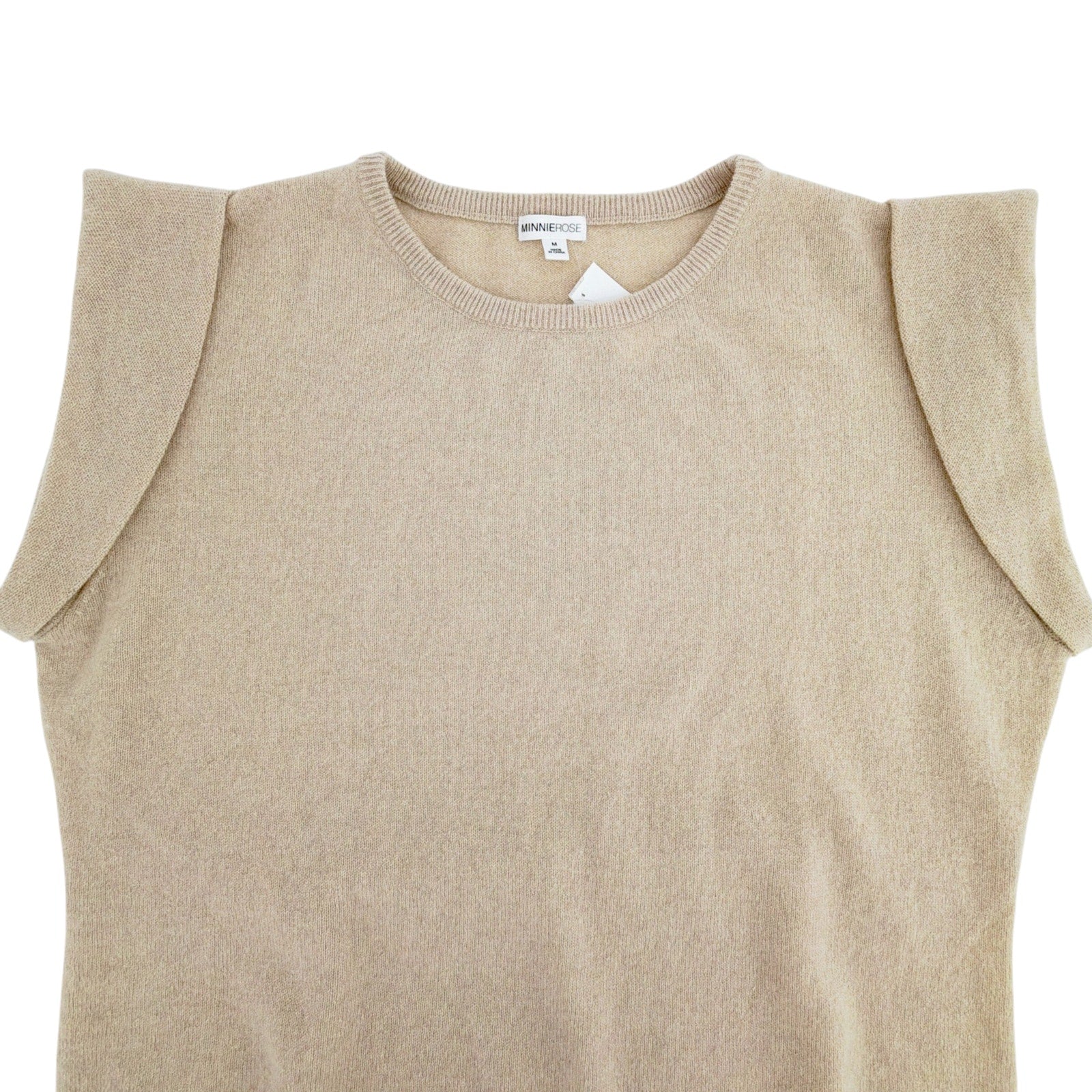 MINNIE ROSE Cashmere Cap Sleeve Knit Tee in Linen M Minnie Rose