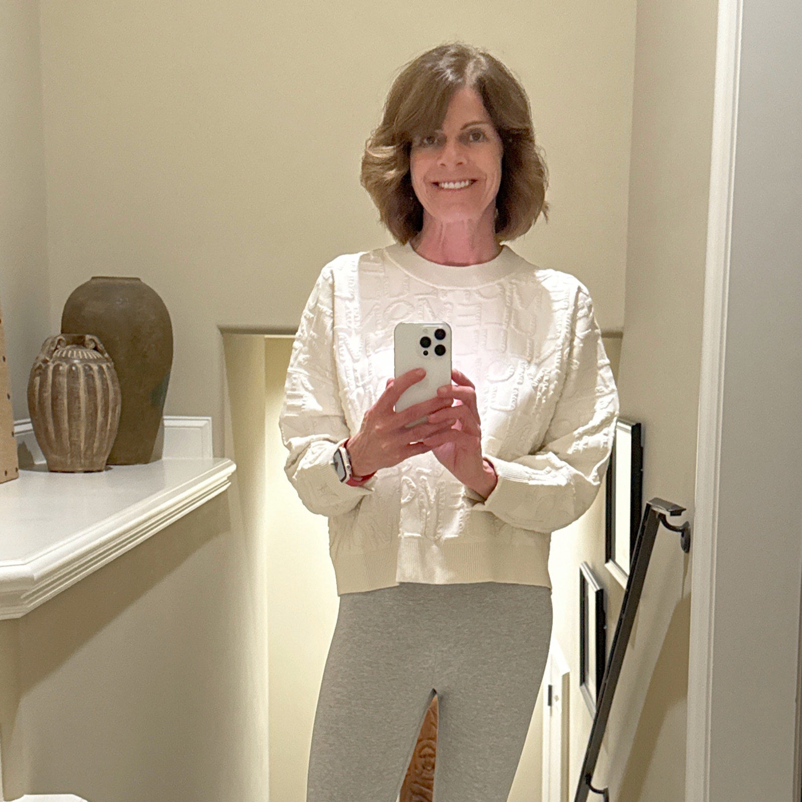 LULULEMON Cotton Blend Jacquard Crewneck Sweater in Light Ivory S Lululemon