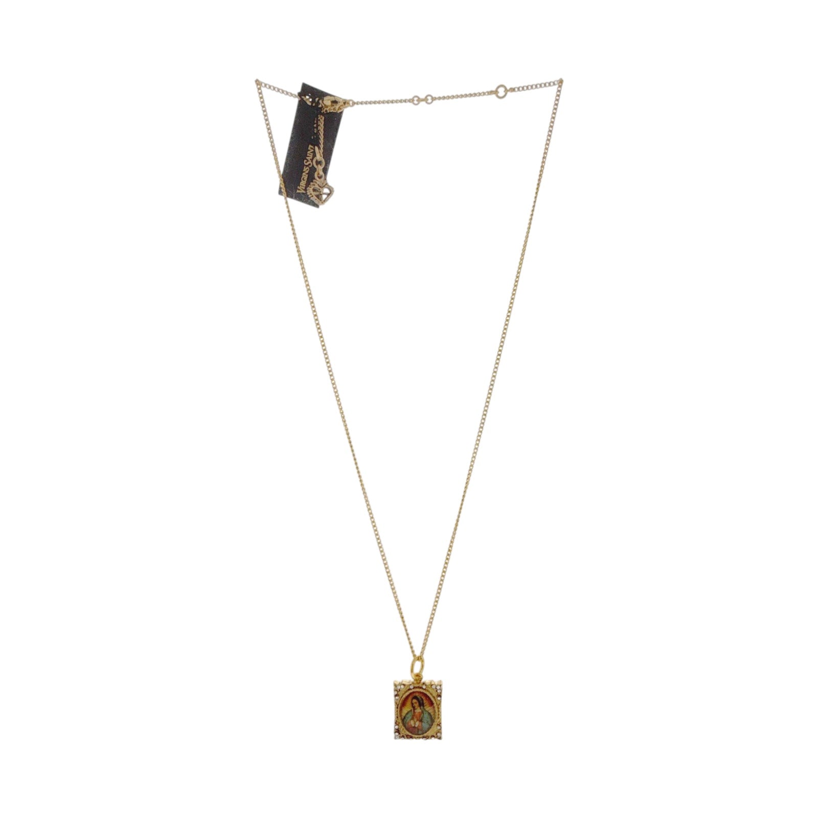 VIRGINS SAINTS & ANGELS VSA Retablo Square Frame Charm Necklace in Gold Virgins Saints & Angels