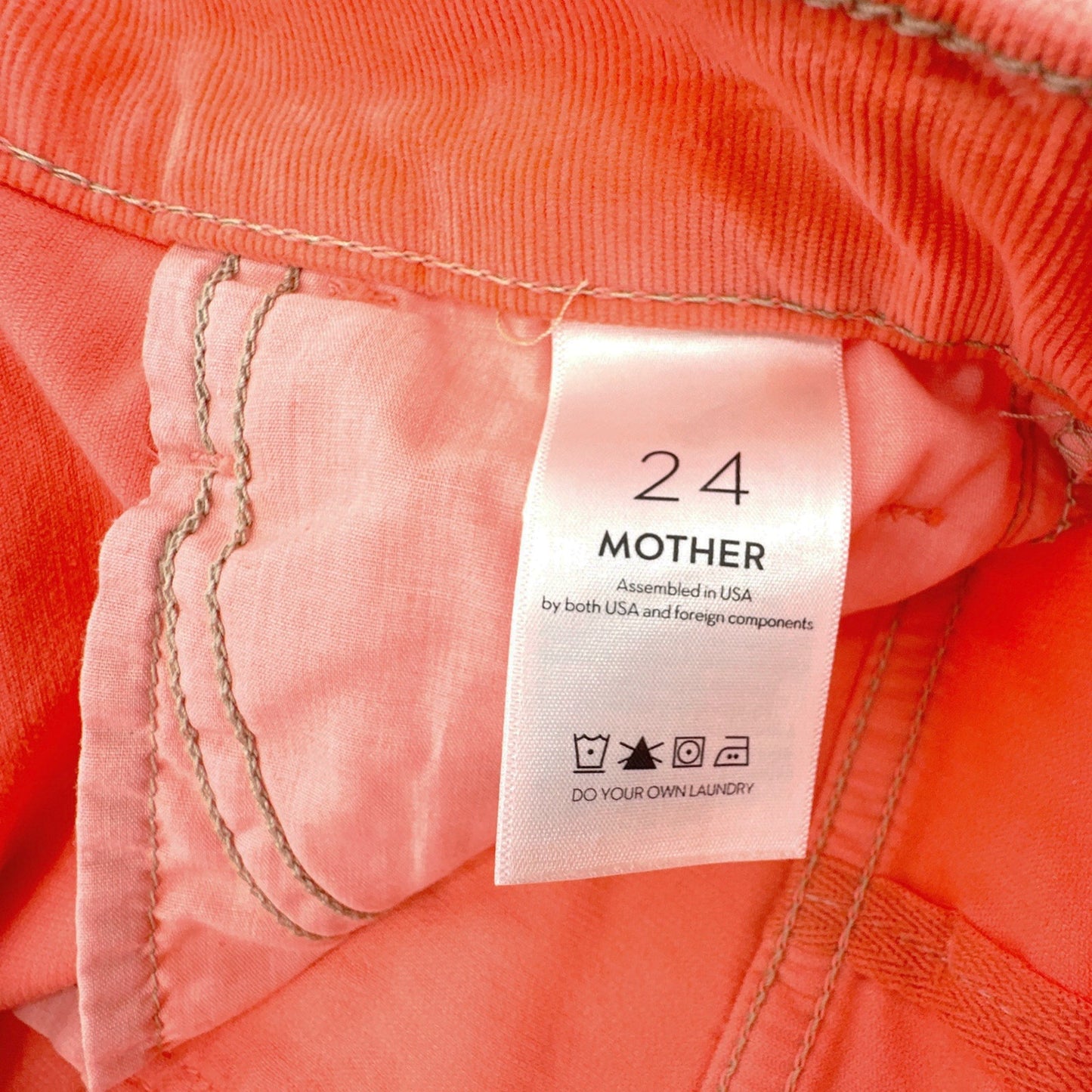 MOTHER The Hustler Ankle Fray Hopscotch Corduroy in Coral 24