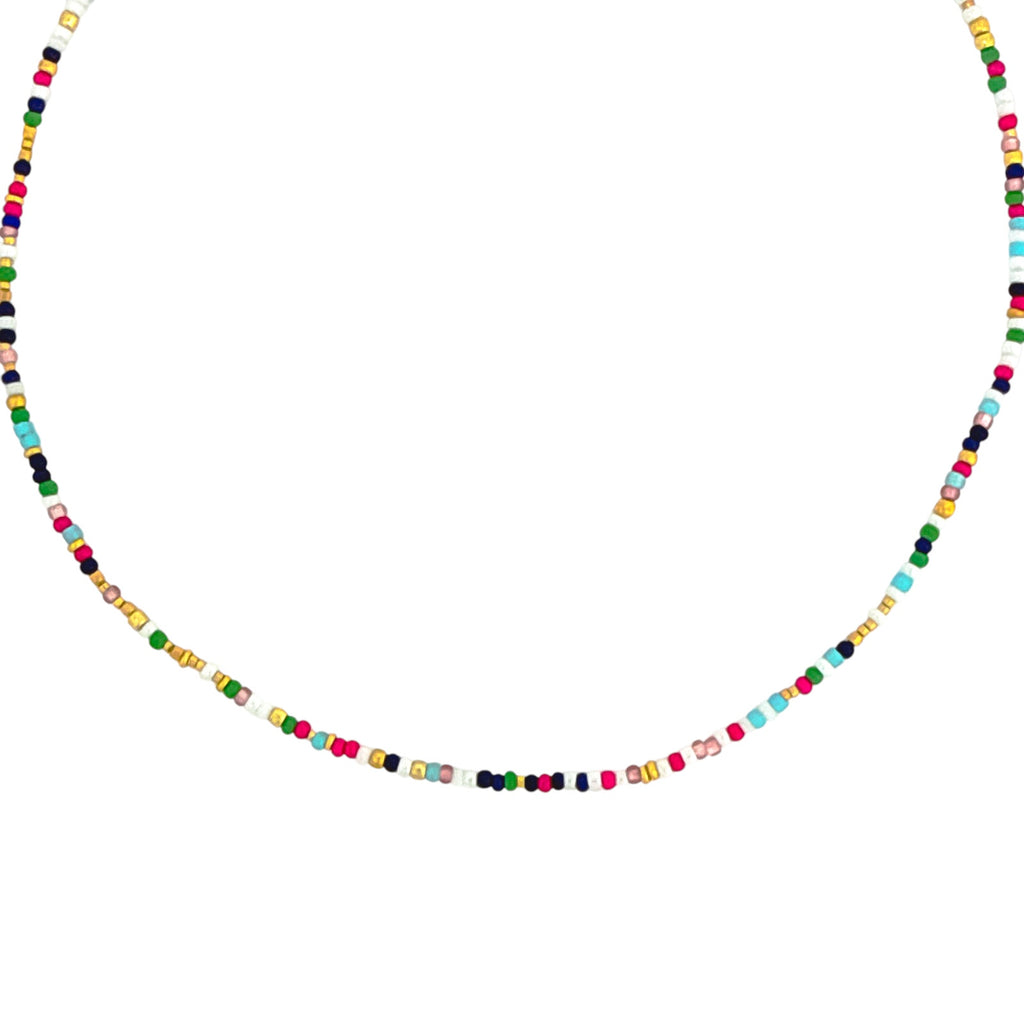 THE SILVER WREN Unity Beaded Necklace in Navy, Green & Pink