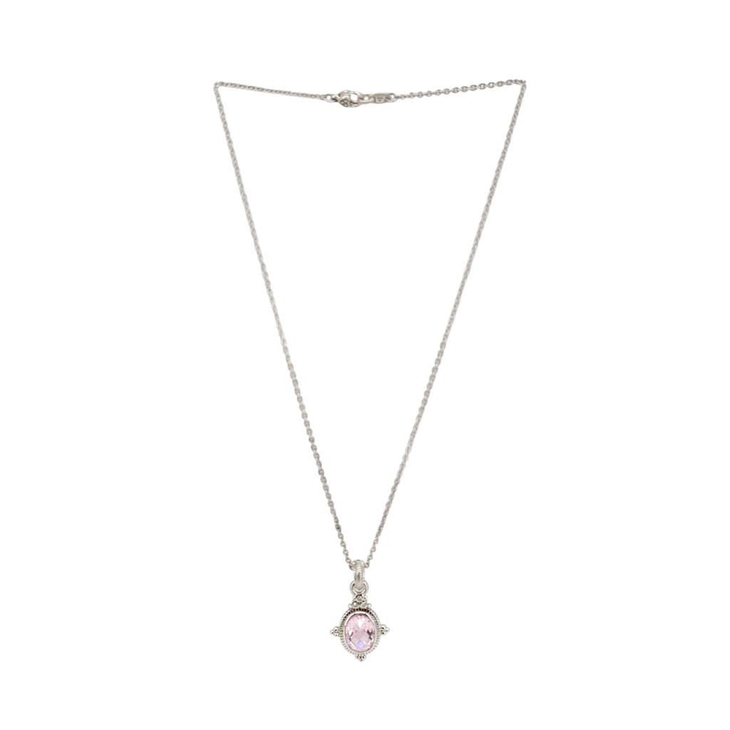JUDITH RIPKA Sterling Silver Crystal Station Pendant Necklace with Pink CZ Judith Ripka