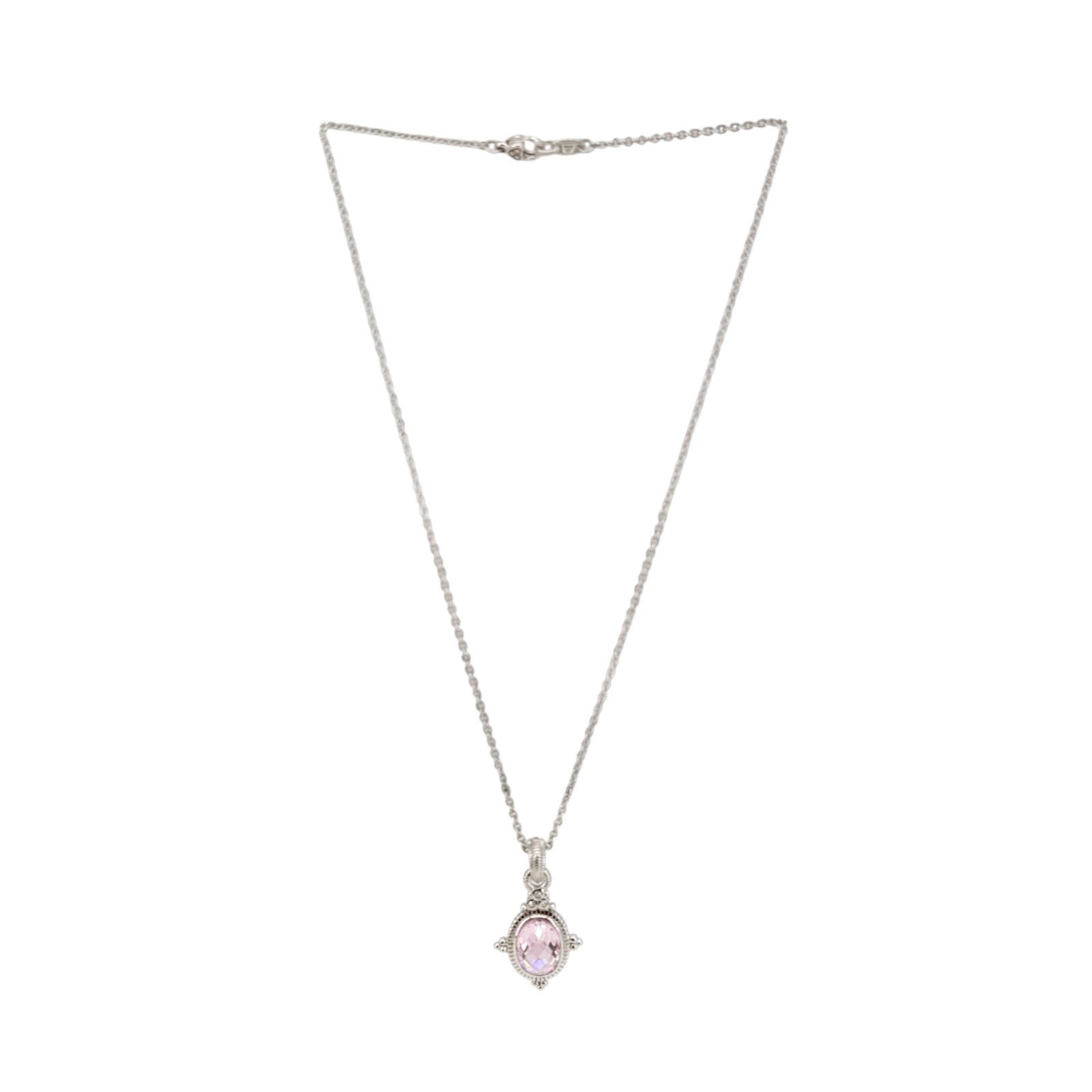 JUDITH RIPKA Sterling Silver Crystal Station Pendant Necklace with Pink CZ Judith Ripka