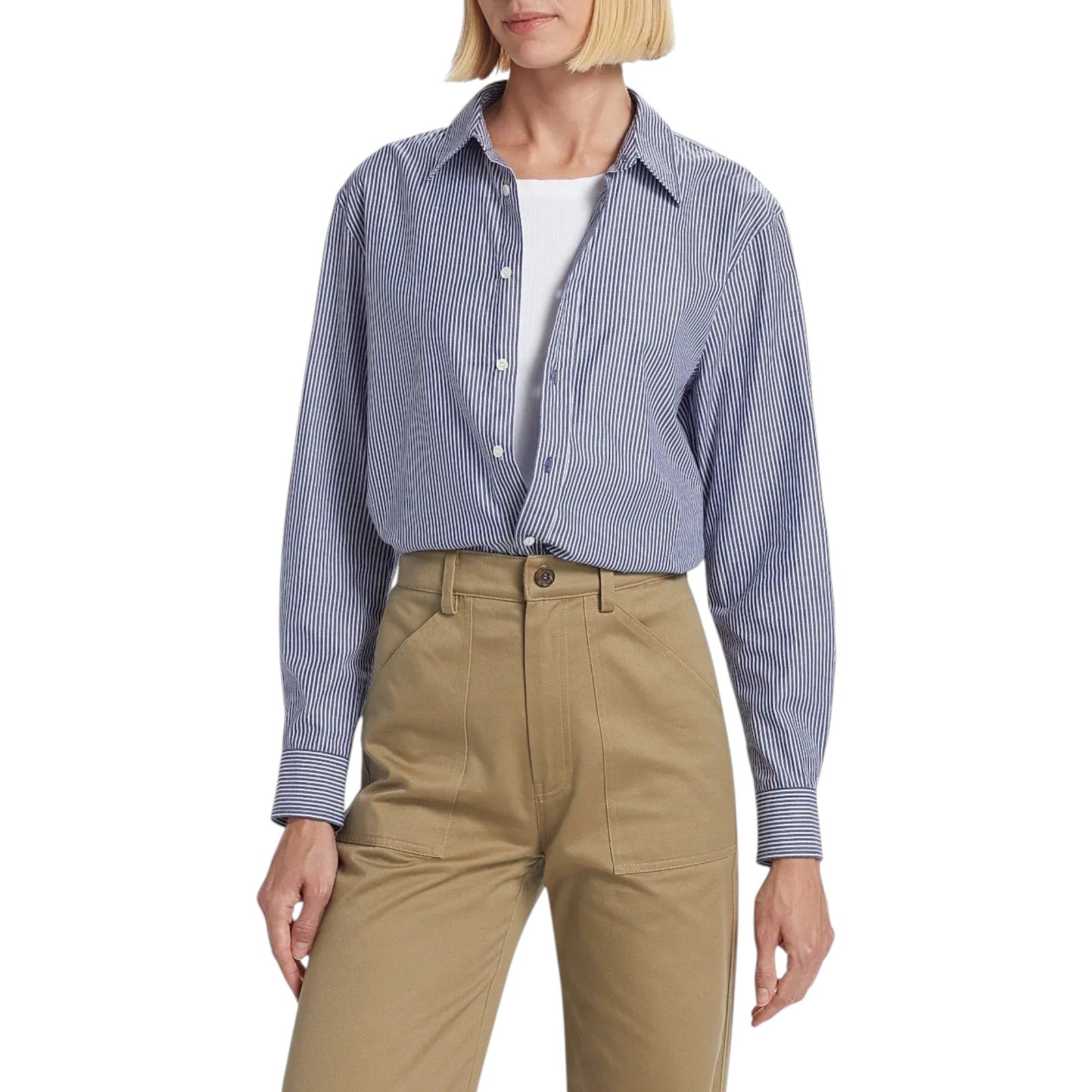 NILI LOTAN Raphael Classic Shirt in Navy White Stripe XS Nili Lotan