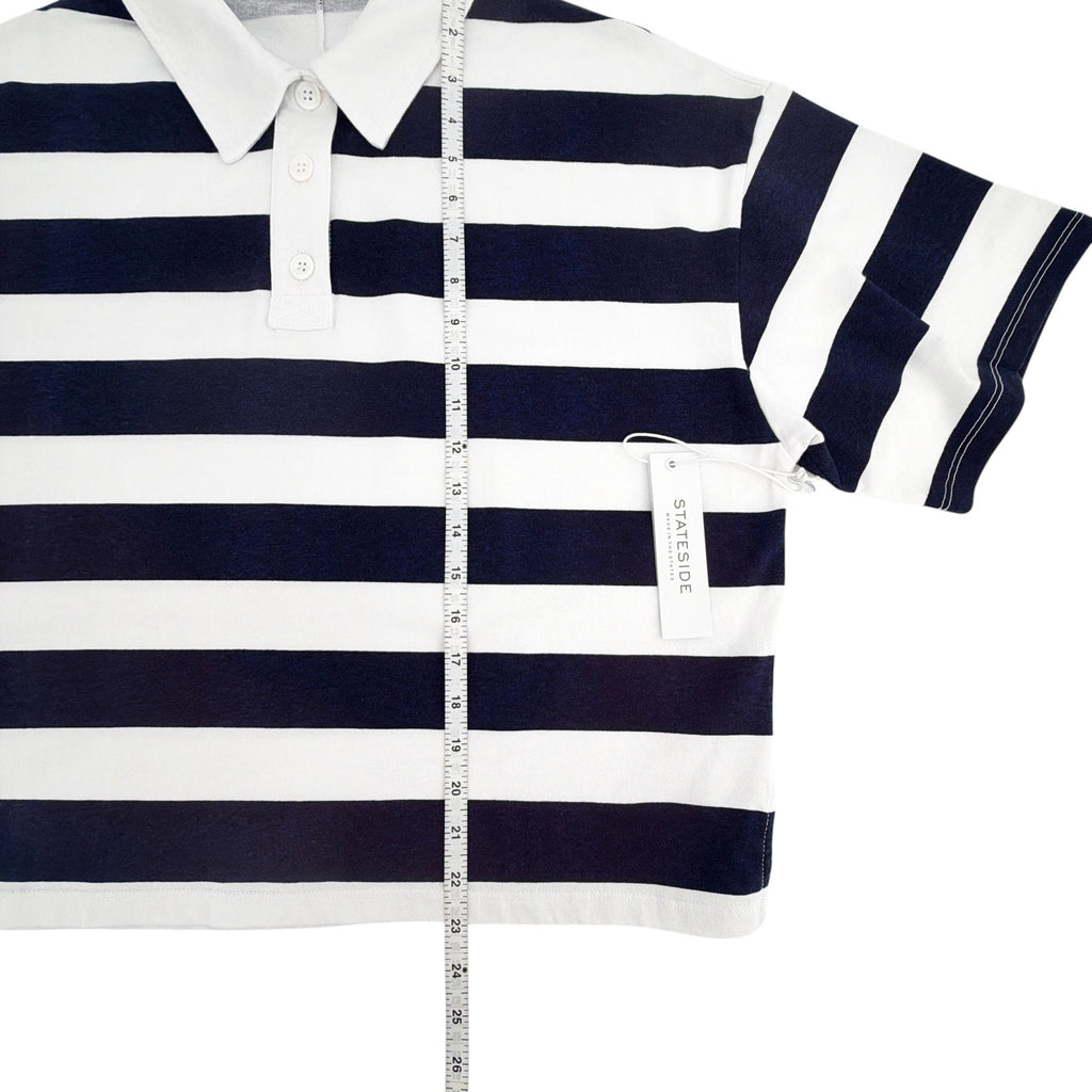 STATESIDE Rugby Stripe Short Sleeve Boxy Polo Navy & White M Stateside