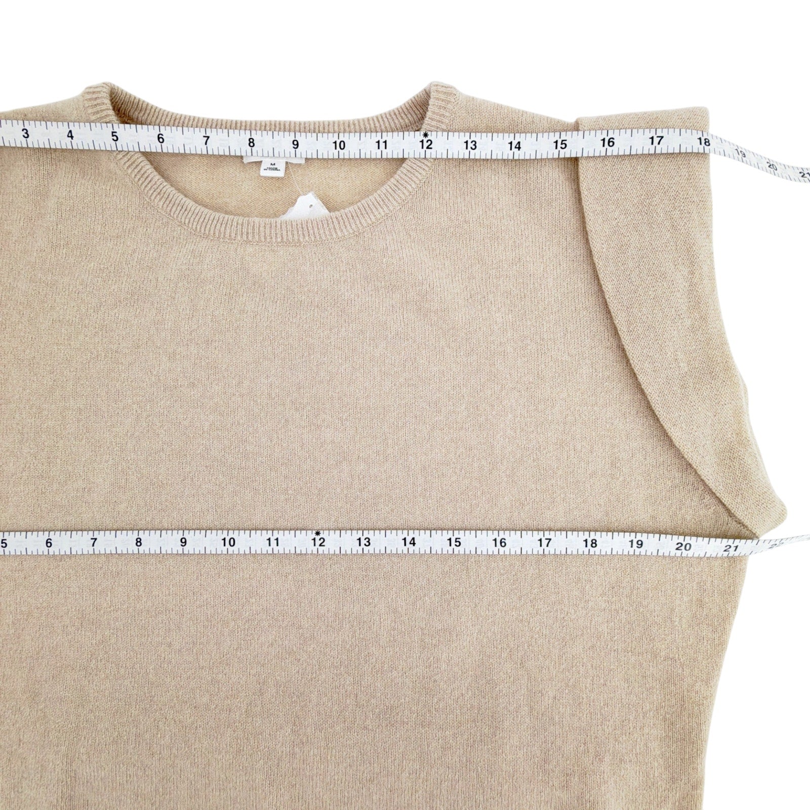 MINNIE ROSE Cashmere Cap Sleeve Knit Tee in Linen M Minnie Rose