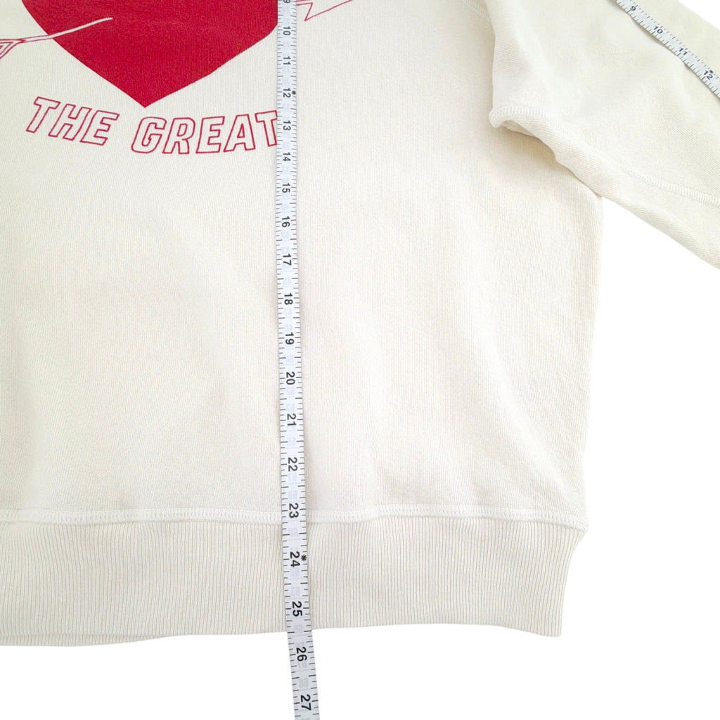 THE GREAT. The College Sweatshirt in Washed White with Red Heart Graphic 2|M The Great.