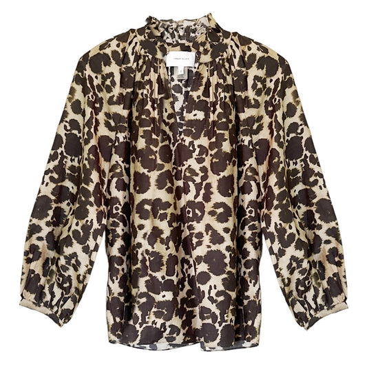 CURRENT ELLIOTT Annabelle Blouse In Khaki Inky Leopard Print XS