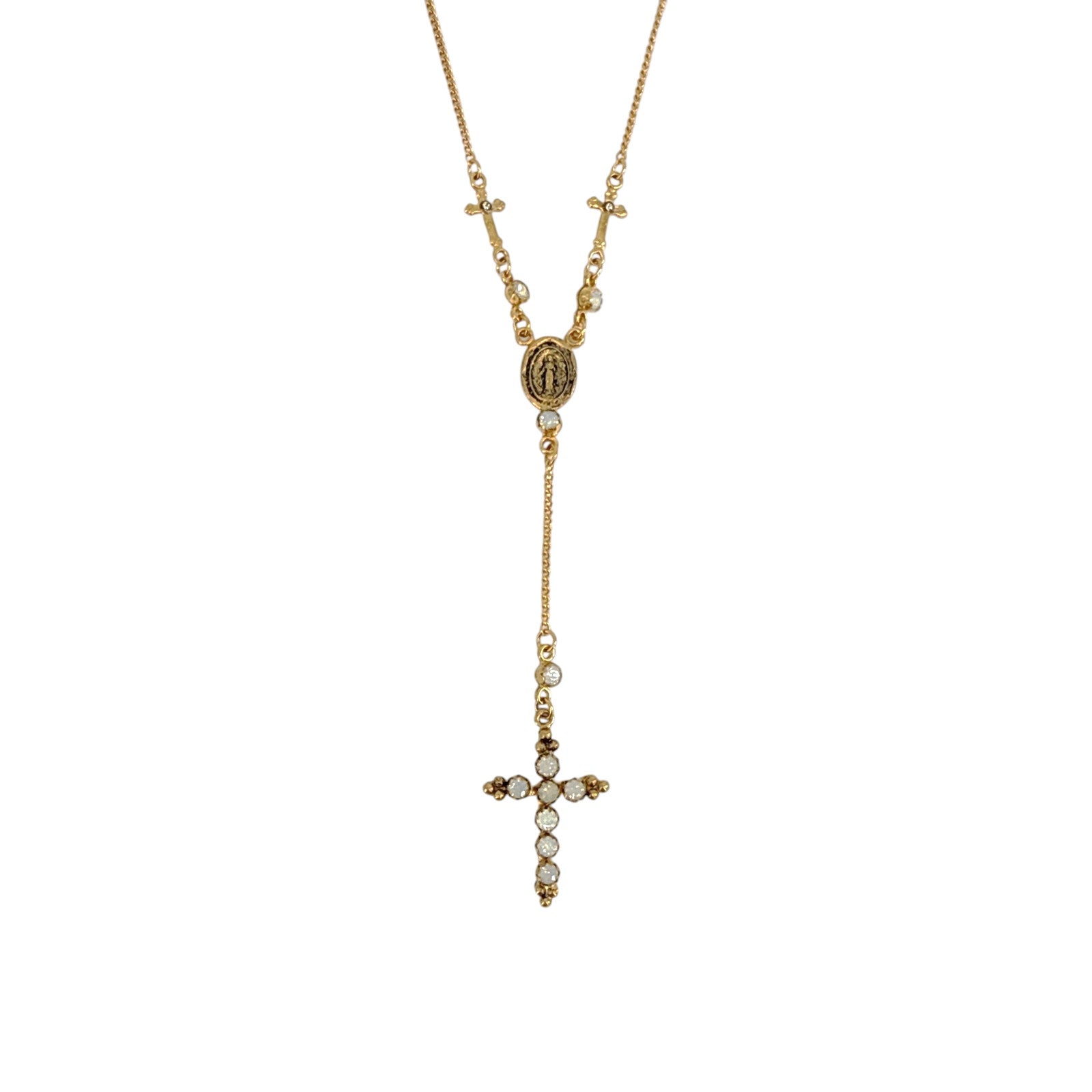 VIRGINS SAINTS & ANGELS VSA Maddie Rosary Necklace in Gold & White Opal Virgins Saints & Angels