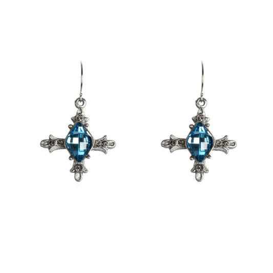 VIRGINS SAINTS & ANGELS VSA Ice Cross Earrings in Silver & Aqua
