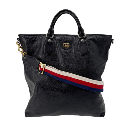 GUCCI Textured Leather Morpheus Militare Crossbody Tote Bag in Black