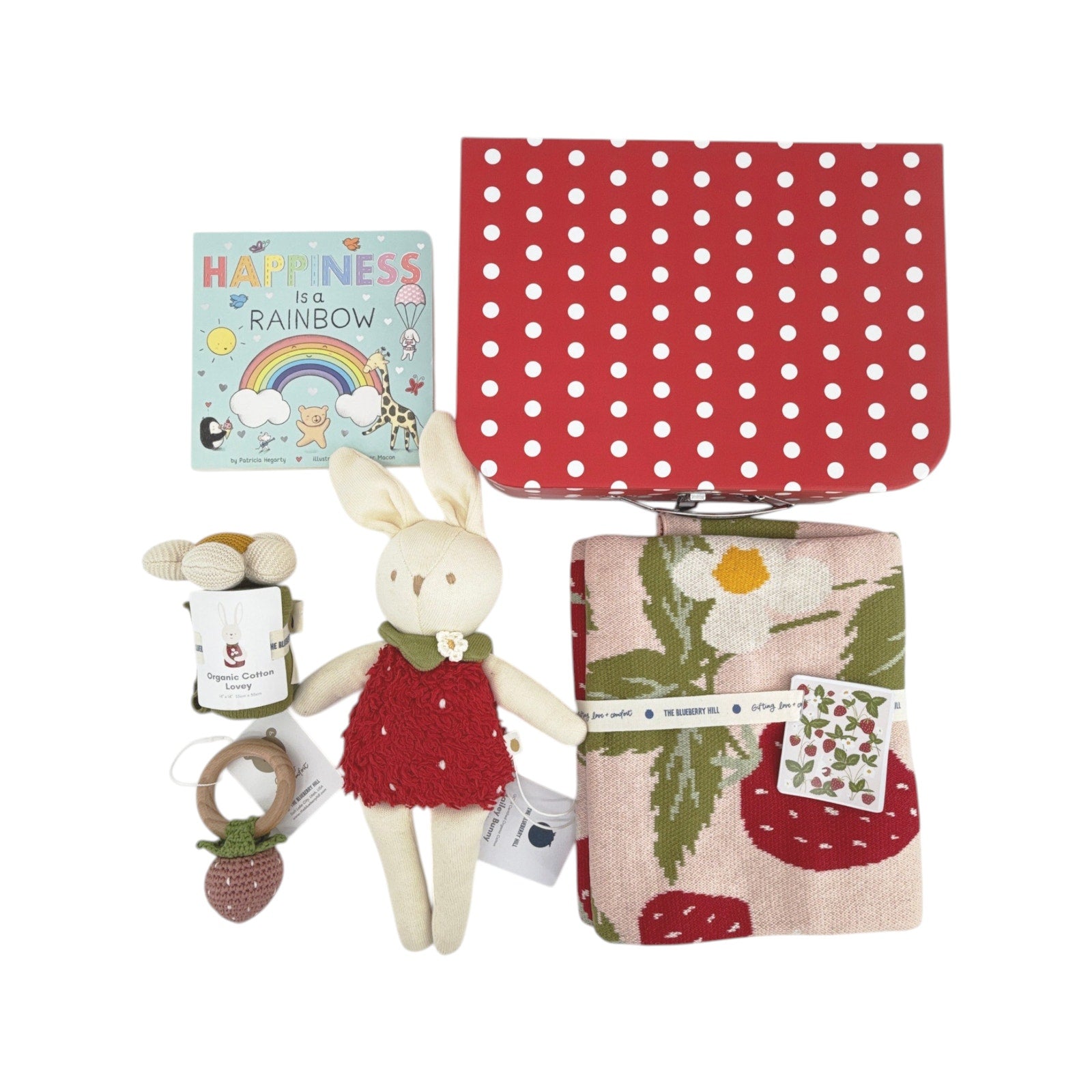THE BLUEBERRY HILL Strawberry Bunny Baby Gift Basket: Paperboard Suitcase The Blueberry Hill
