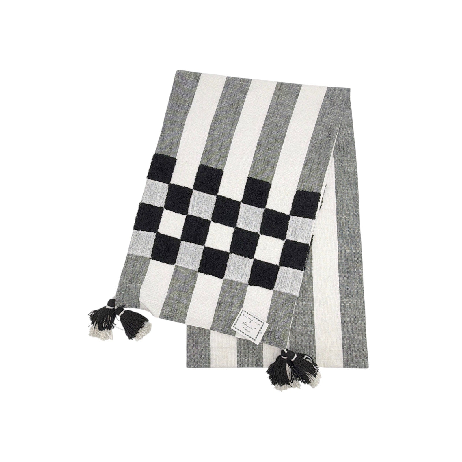 MACKENZIE-CHILDS Black Checks and Stripes Table Runner Mackenzie-Childs