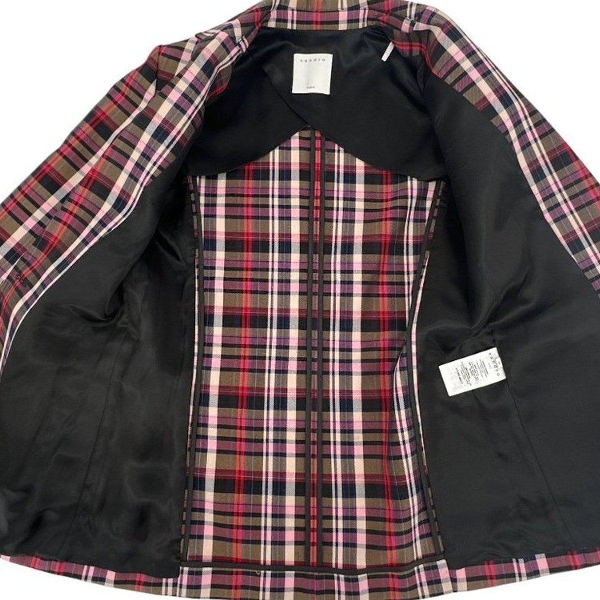 SANDRO Salima Single Button Plaid Blazer S