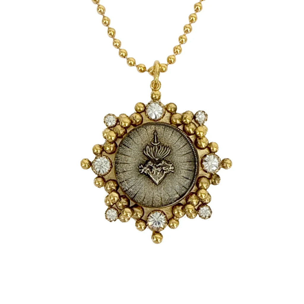 VIRGINS SAINTS &amp; ANGELS VSA Cloister Sacred Heart Charm Necklace Gold Ball Chain - flyKAMP