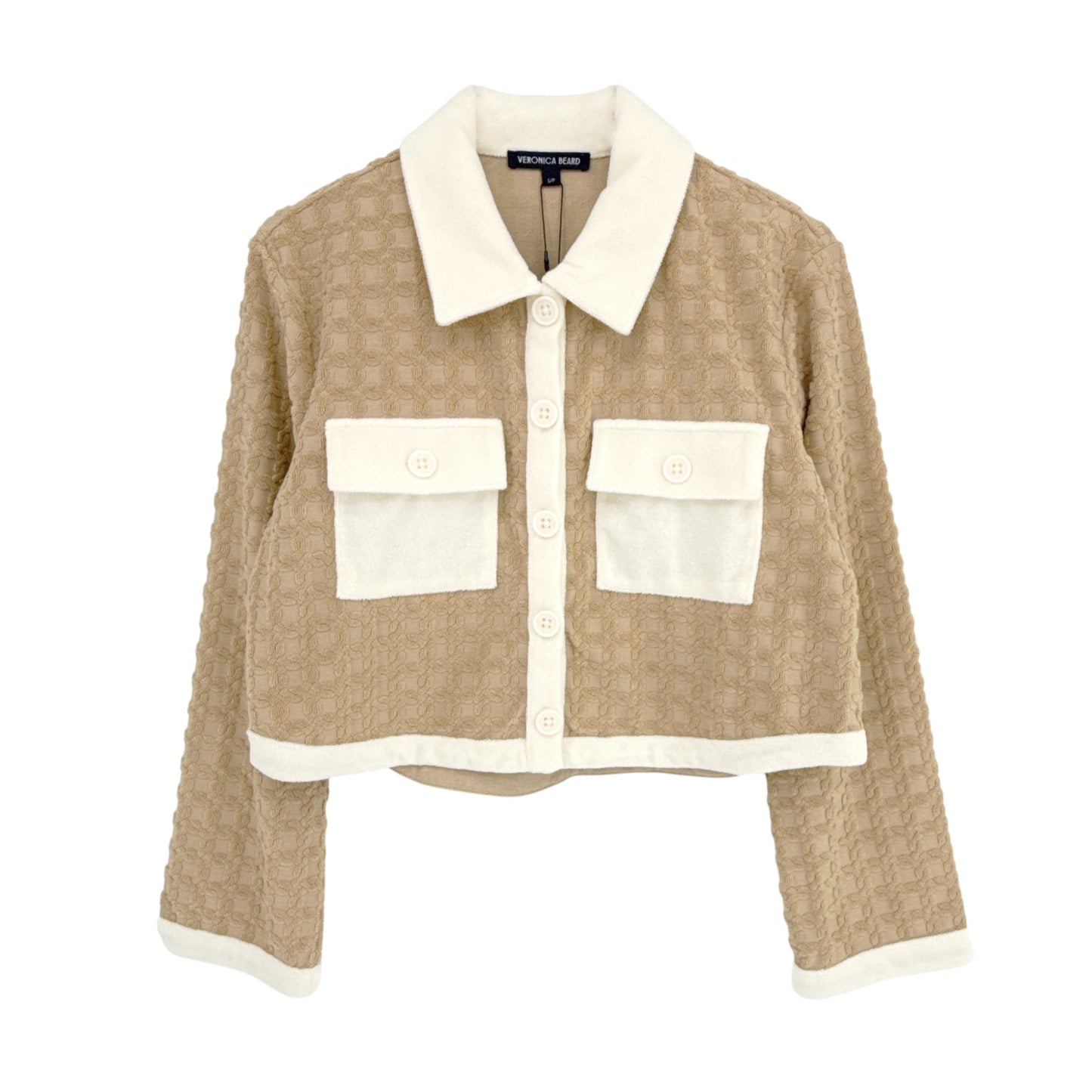 VERONICA BEARD Zariah Cropped Cardigan in Stone Khaki S