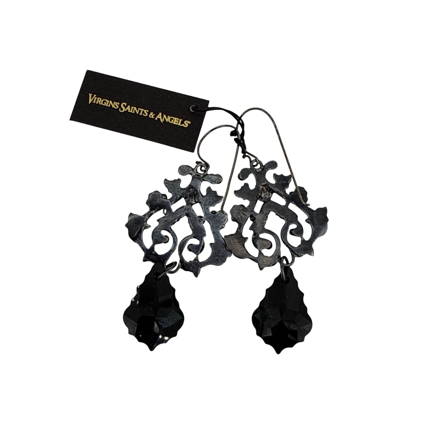 VIRGINS SAINTS & ANGELS VSA Vine Drop Earrings in Gunmetal & Jet