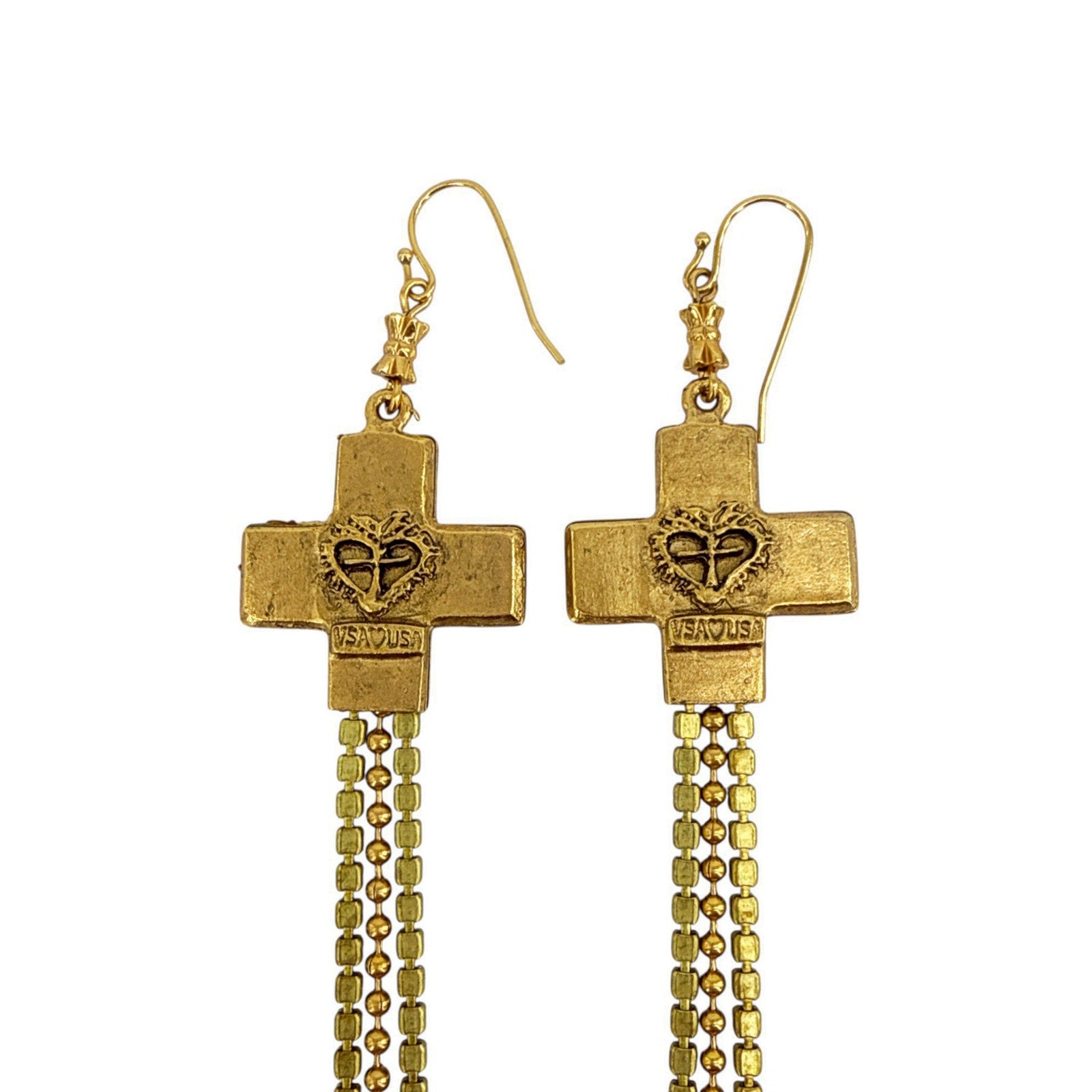 VIRGINS SAINTS & ANGELS VSA Resurrection Cross Chain Earrings in Gold