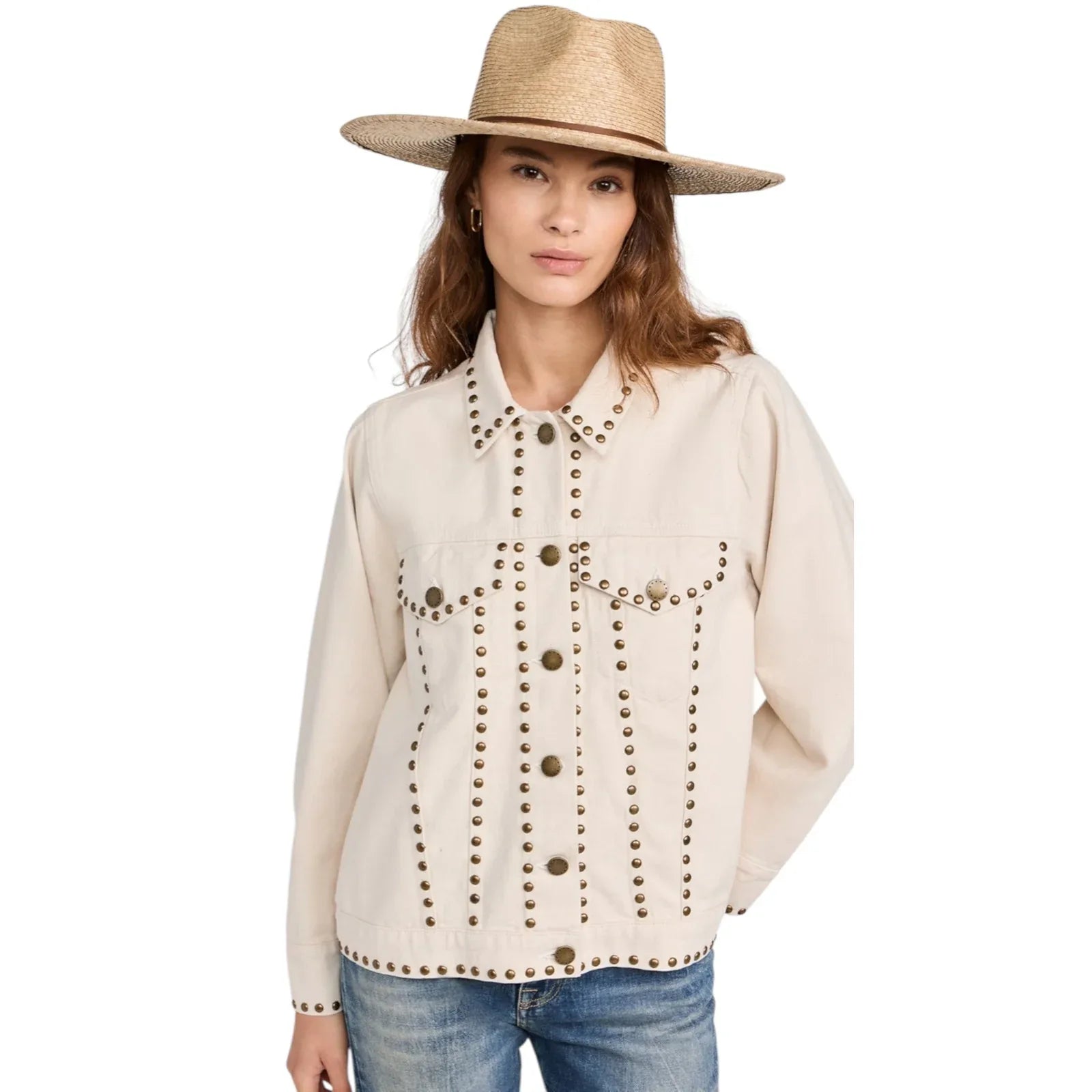 THE GREAT. The Studded Slouchy Jean Jacket.in Natural 1|S - flyKAMP