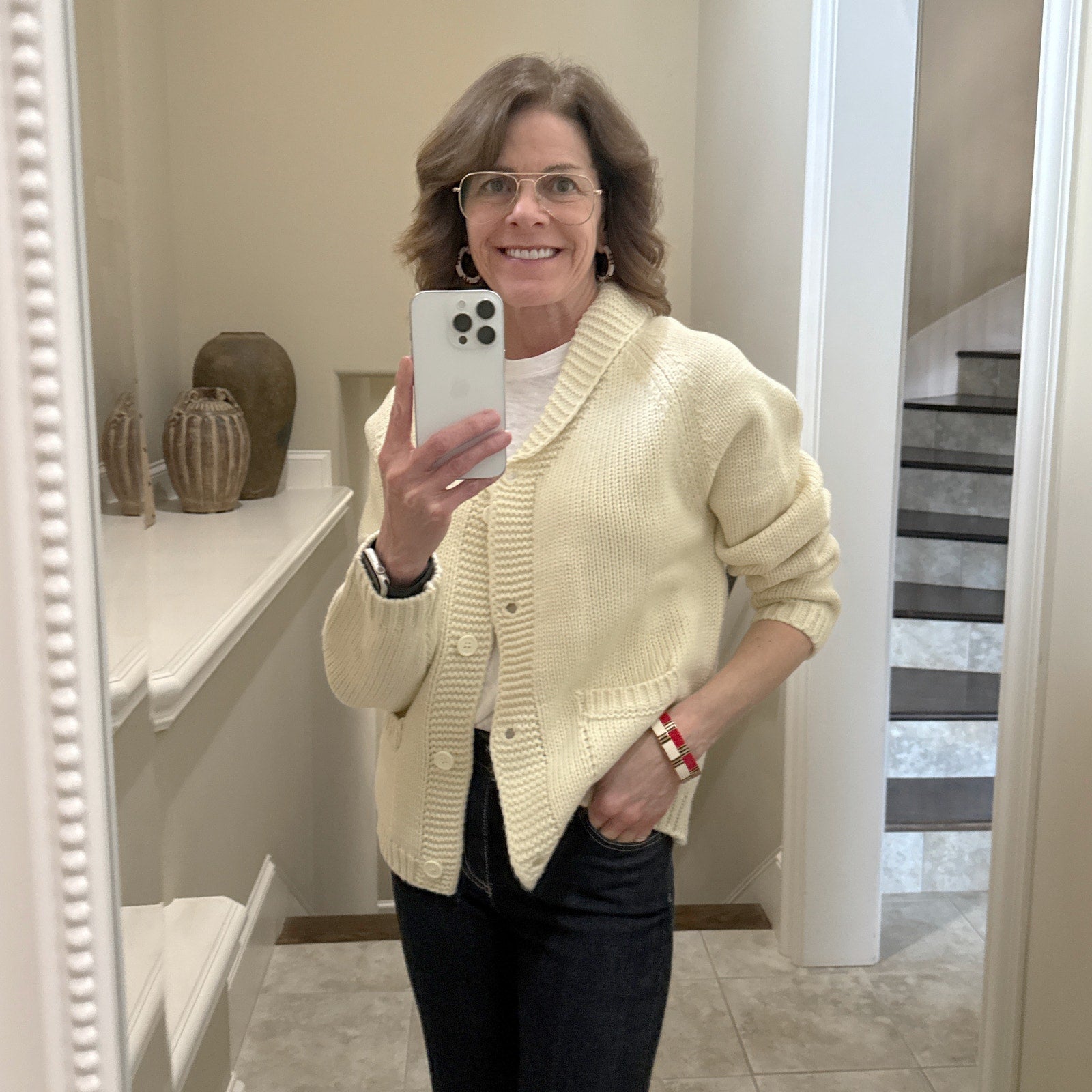 PINK PINEAPPLE Flag Varsity Cardigan in Ivory XS/S Pink Pineapple